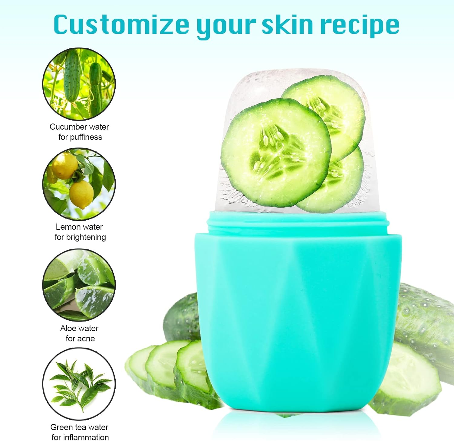 Qewro 2Pack Ice Roller for Face, Silicone for Tone Skin, Reusable Eye Puffiness Relief, Ice Roller Mold for Neck, Facial Roller to Remove Fine Lines Pores anti Wrinkles (Pink and Green) - Pink And Green image number 2