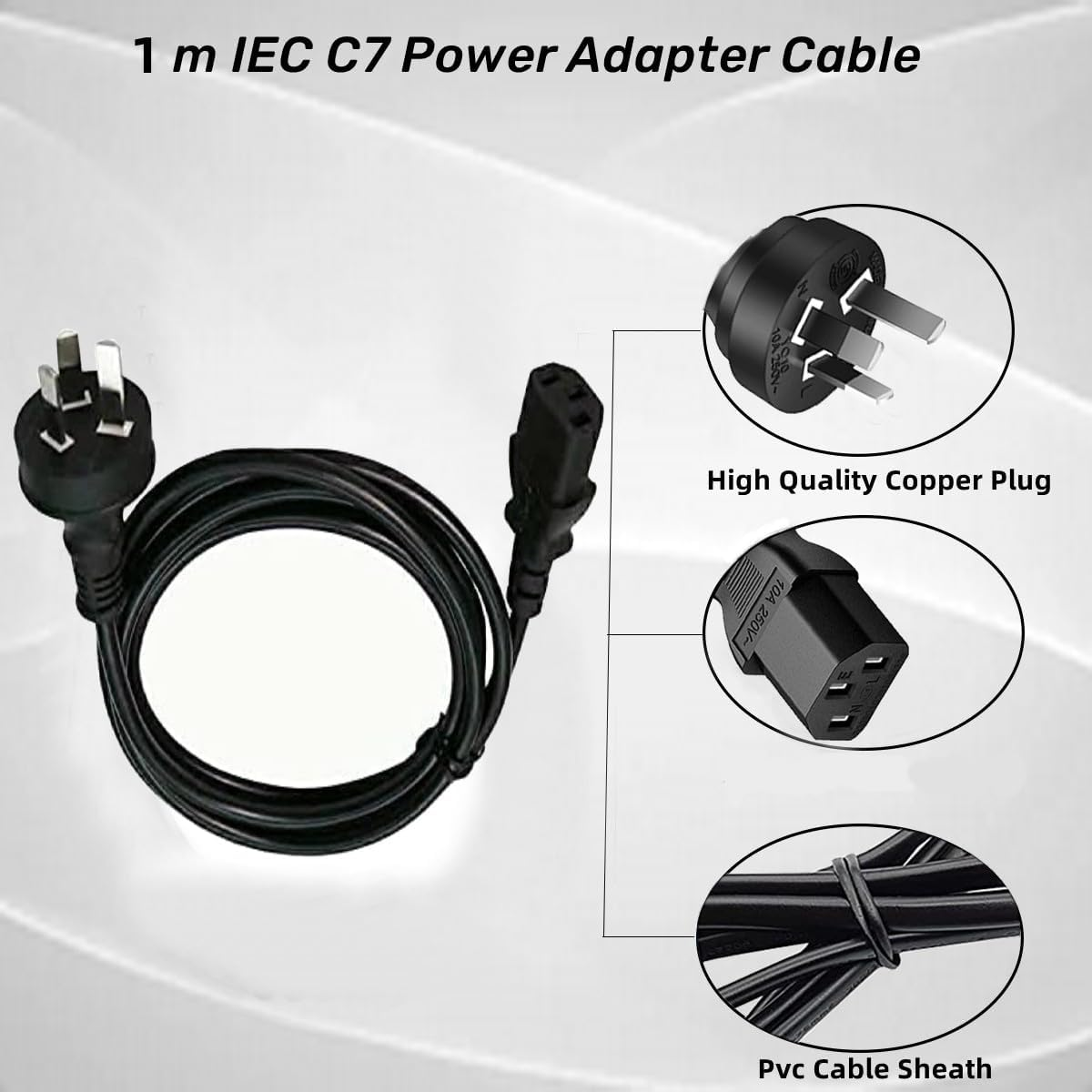3 Prong Australia Plug 18 AWG Power Cord with with IEC 320 C13 Blade-Type Receptacles on the Female End,Standard Computer Pure Copper Extension Cable for Pcs, Monitors, Power Adapters...（1-M / 3.3FT image number 5