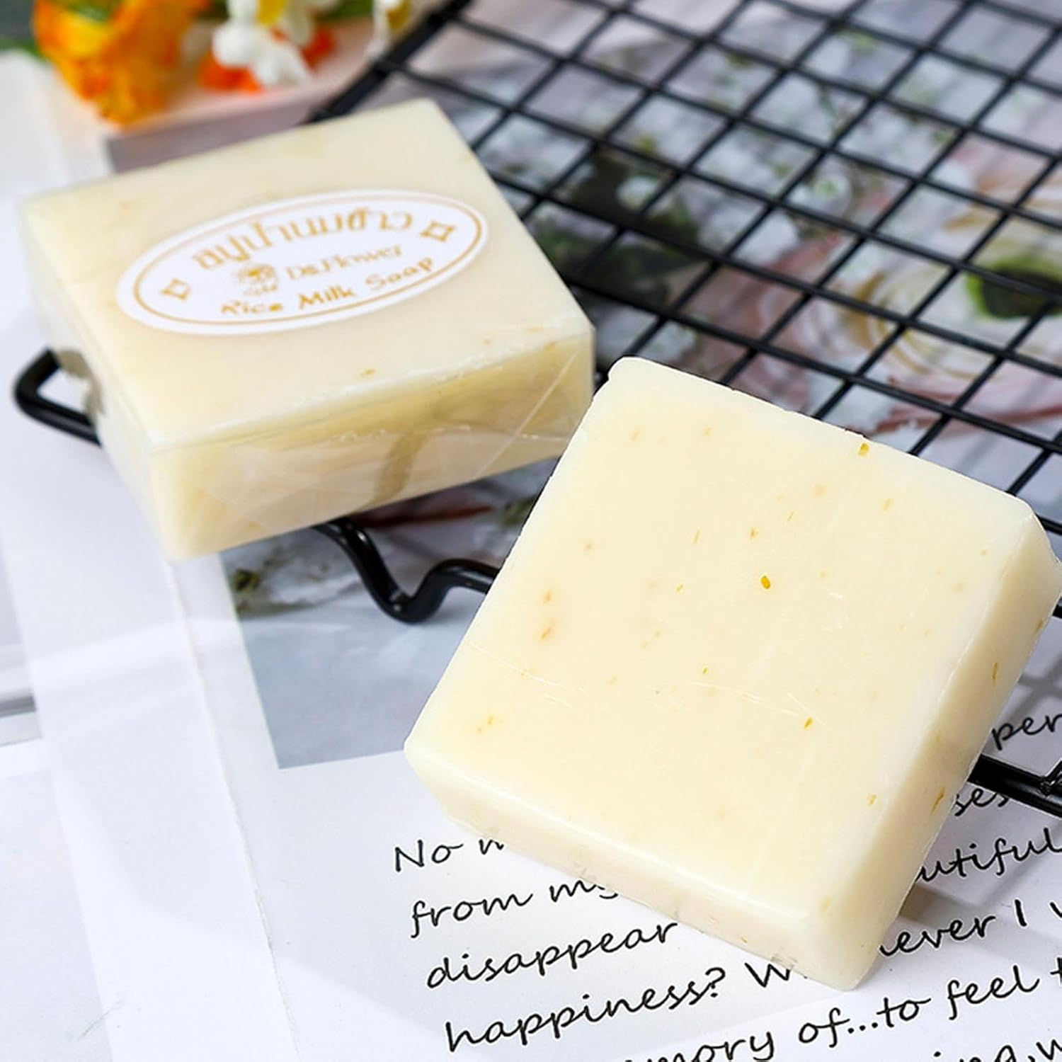 Rice Soap,Natural Moisturizing Thai Rice Soap - Brightening Handmade Goat Milk Soap Body Cleansing Soap for Face, Hand, Bath, Rich Lather image number 2