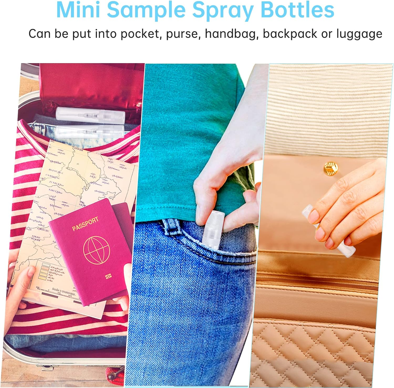 PEAKTOP 30 Sample Spray Bottles 3ML, Refillable Clear Perfume Bottle, Transparent Mini Spray Bottle, Portable Travel Perfume Bottles with Atomizer Pump and Dropper Pipette, for Liquid Makeup Tool