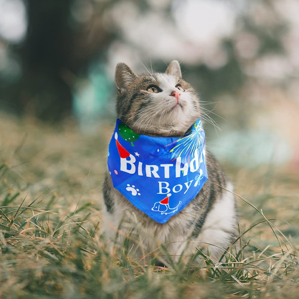 Dog Birthday Bandana Large Breed, Soft Dog Triangle Scarf Bib Accessories, Washable Adjustable Pet Kerchief, Party Supplies for Small Medium Cats Pets (Blue) image number 5