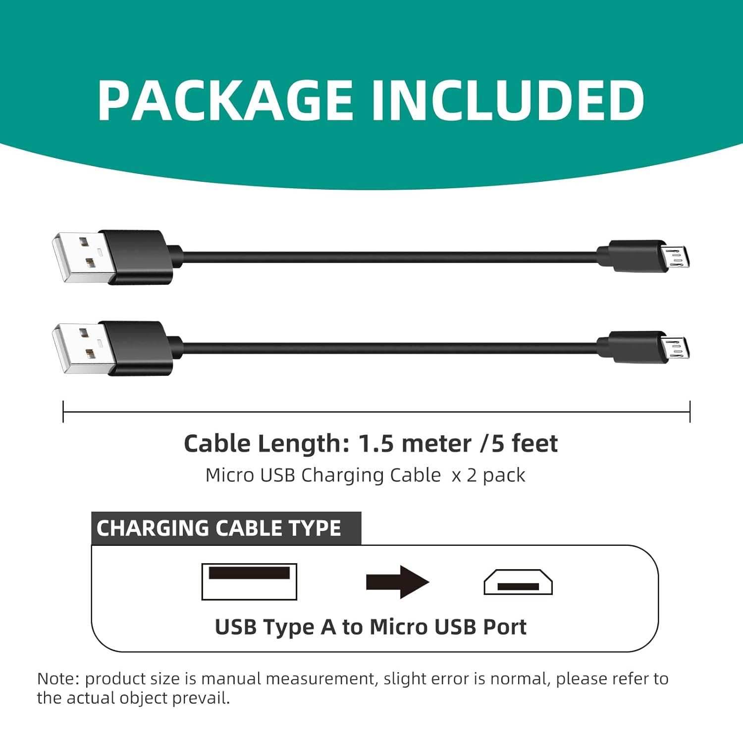 2 Pack PS4 Controller Charging Cable Cord, 1.5 Meter Micro USB Charger Cord for Playstation 4 PS4 Pro/Ps4 Slim Controllers/Ps4 Slim, Xbox One X/S/One Elite/One Controllers image number 4