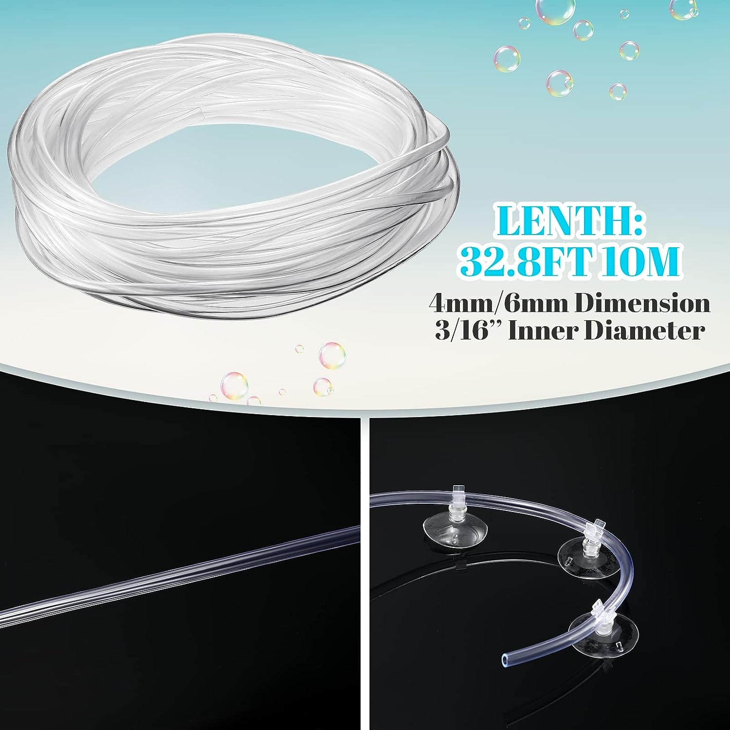 Boao 32.8 Ft Aquarium CO2 Proof Tubing Clear Airline Tubing Aquarium Air Tubing 5/16 Inch with 12 Pcs Suction Cups Aquarium Air Pump Accessories for Fish Tank image number 6