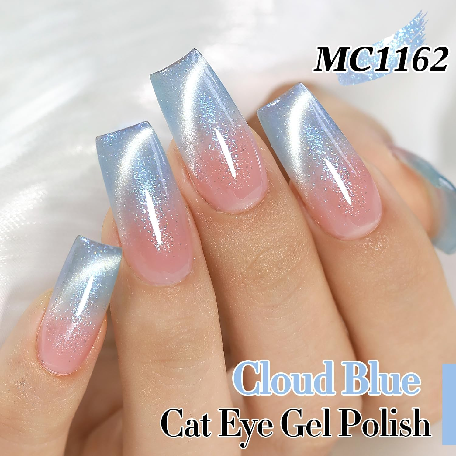 Double Rhythm 0.5 Oz Cat Eye Gel Polish with Magnet Same Color Same Bottle Holographic Glitter Shimmer Translucent Color Salon 15 ML Magnetic Nail Art (Mermaid Blue-Mc1162) image number 2