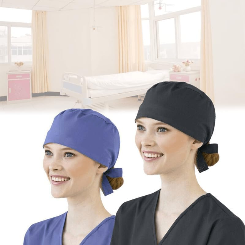 AIMALL 100% Cotton Surgical Scrub Cap Hat Unisex Surgerytheatre Doctor Nurses Solid - Adjustable Hat for Doctors, Nurses, and Theatre Staff - Durable & Breathable - Blue image number 5