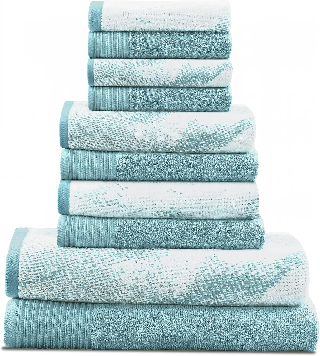 Superior Cotton 10 Piece Assorted Solid and Marble Towel Set, Includes 2 Bath, 4 Hand, 4 Washcloths/Face Towels, Soft, Absorbent, Decorative Bathroom Accessories, Home Essentials, Teal image number 4