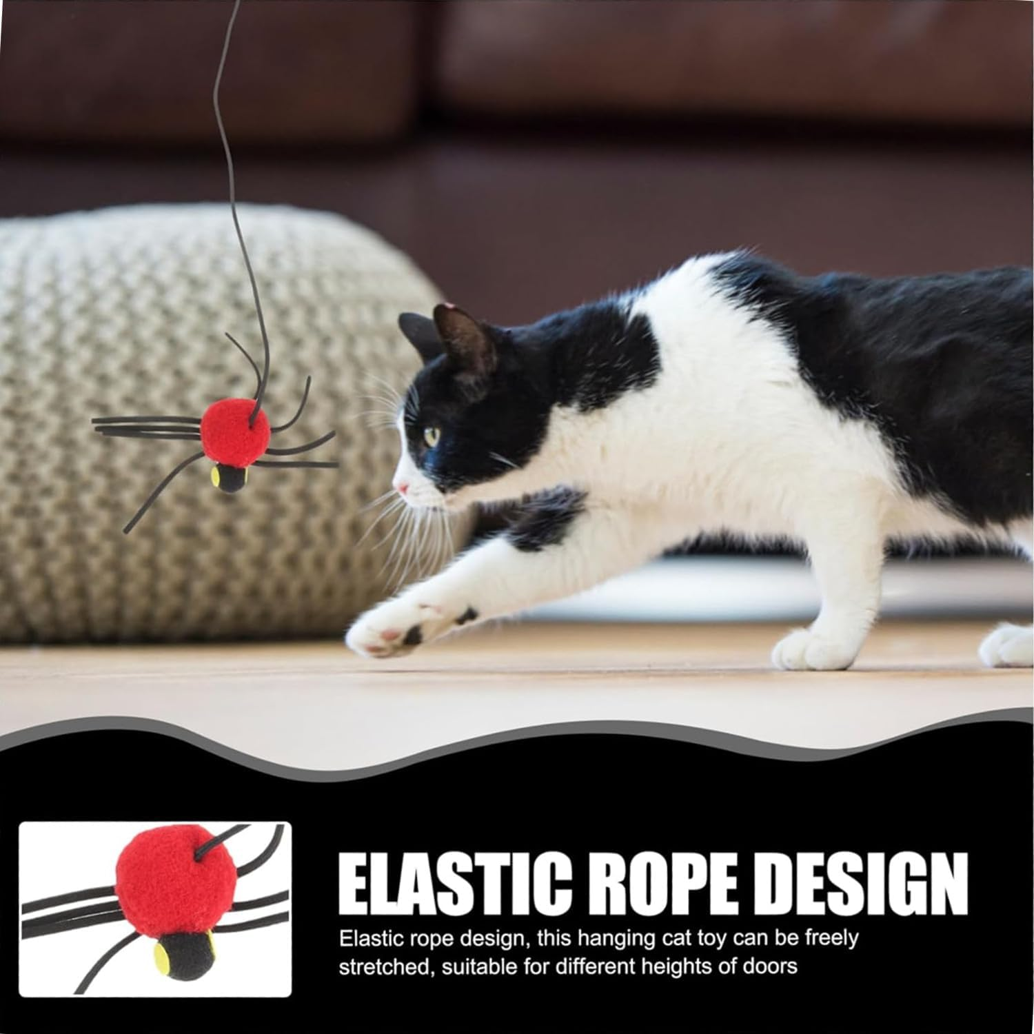 Lyfengdeam 6 PCS Hanging Door Cat Spider Toys,Interactive Cat Toys for Indoor Cats Kitten,Cat Toys with Retractable Rope and Bell,For Small Breeds,For Hunting,Exercise,Boredom Elimination image number 5