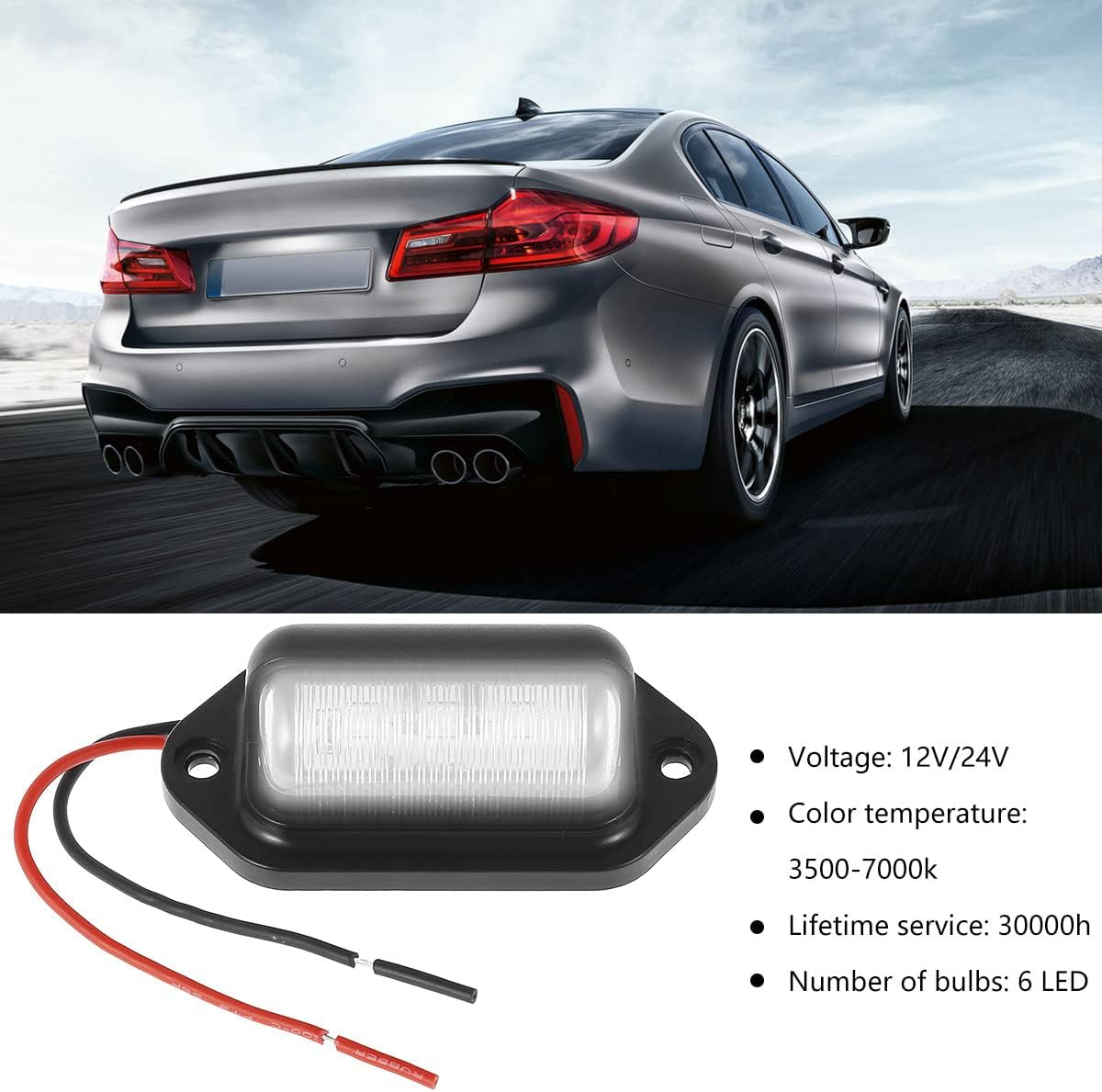 2Pcs Car Number Plate Lights 12V/24V 6 LED License Number Plate Light Waterproof LED Number Plate Lamp Step Courtesy Lights Dome Cargo Lights for Trailer Truck SUV Motorcycles Off-Road Trucks image number 1