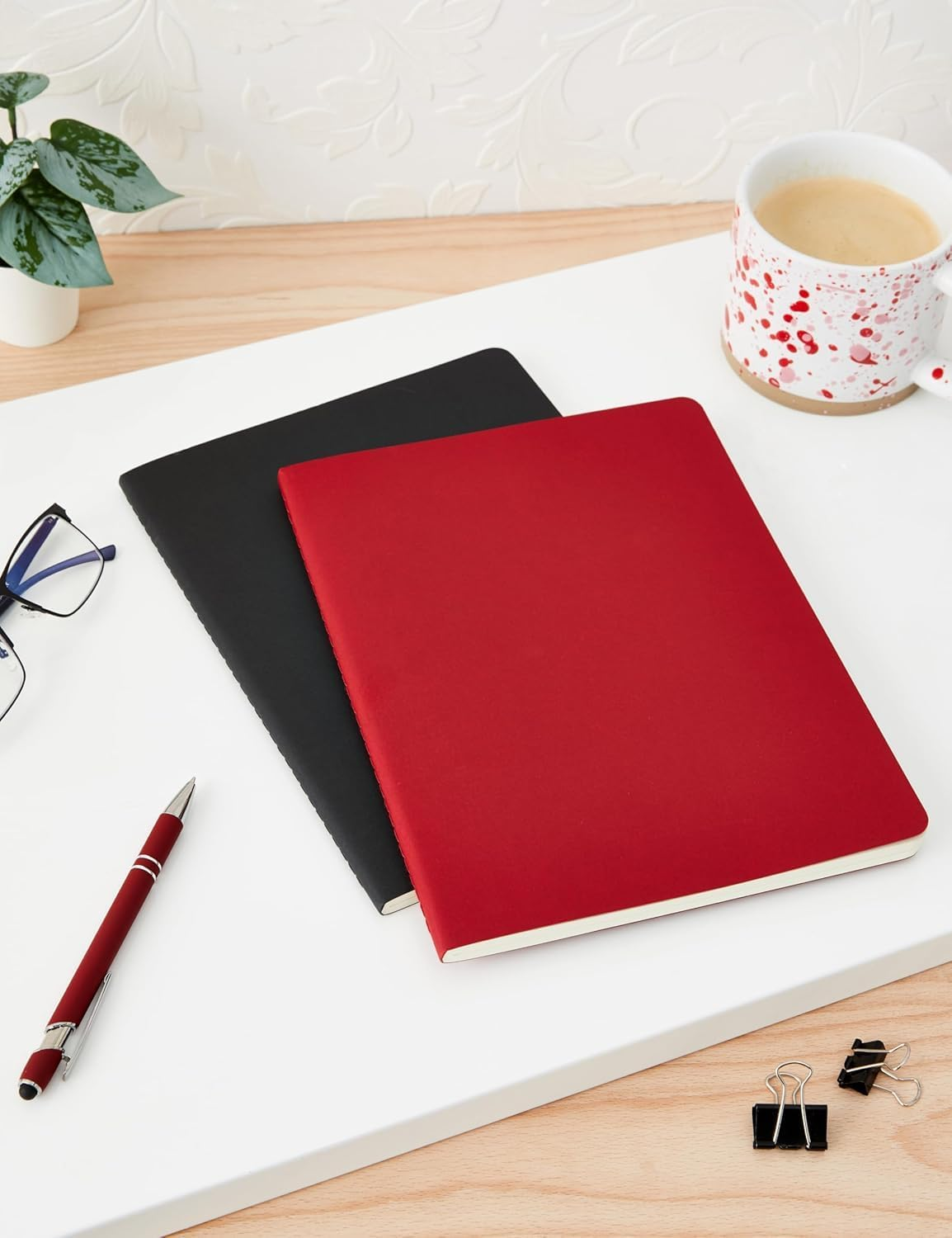 Moleskine - Cahier Subject Journal - Set of 2 - Extra Large - Black & Cranberry Red