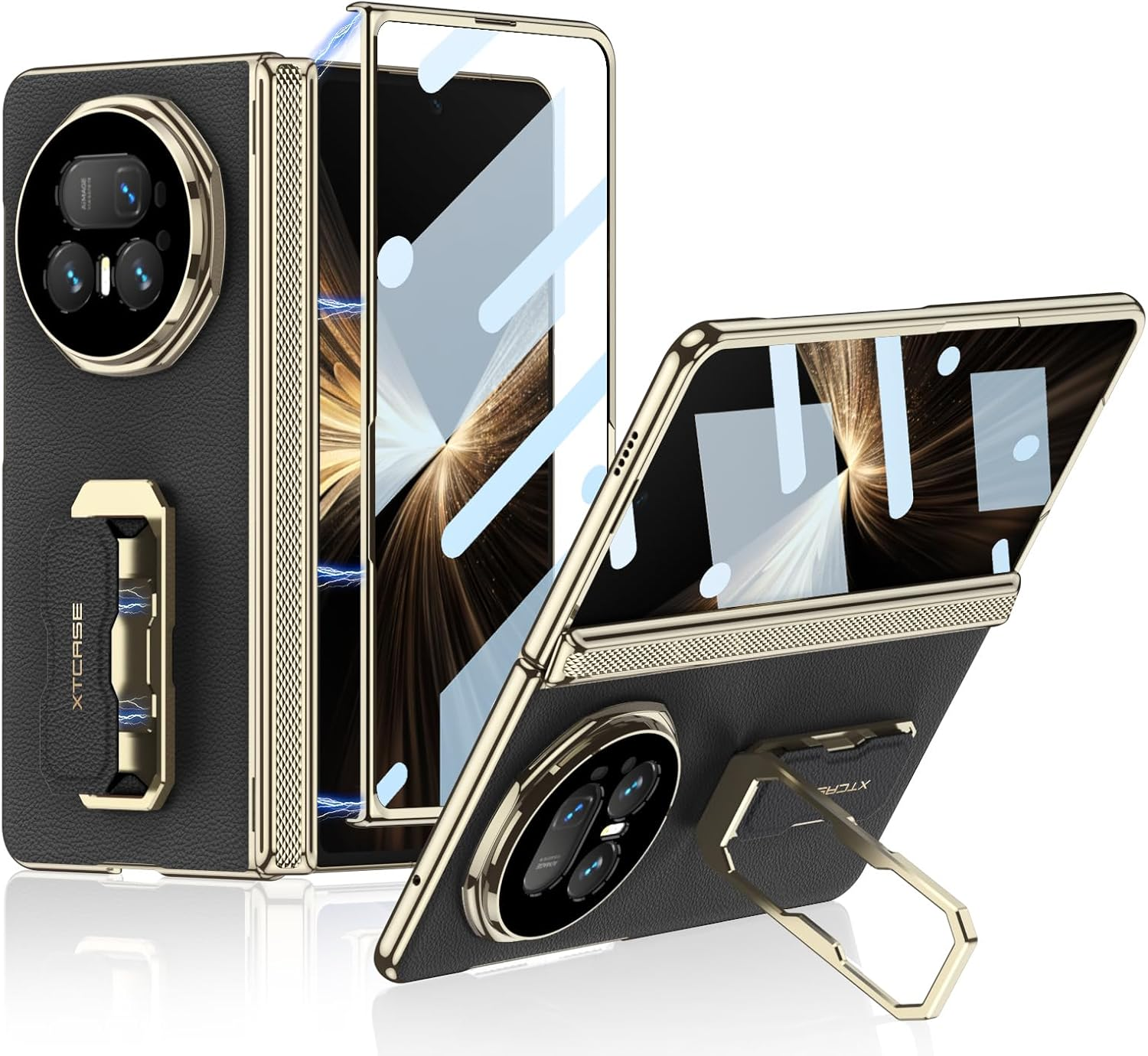 Hauw Case for Honor Magic V5, Slim Fit Shockproof Leather Mobile Phone Case Compatible with Honor Magic V5, Black 1