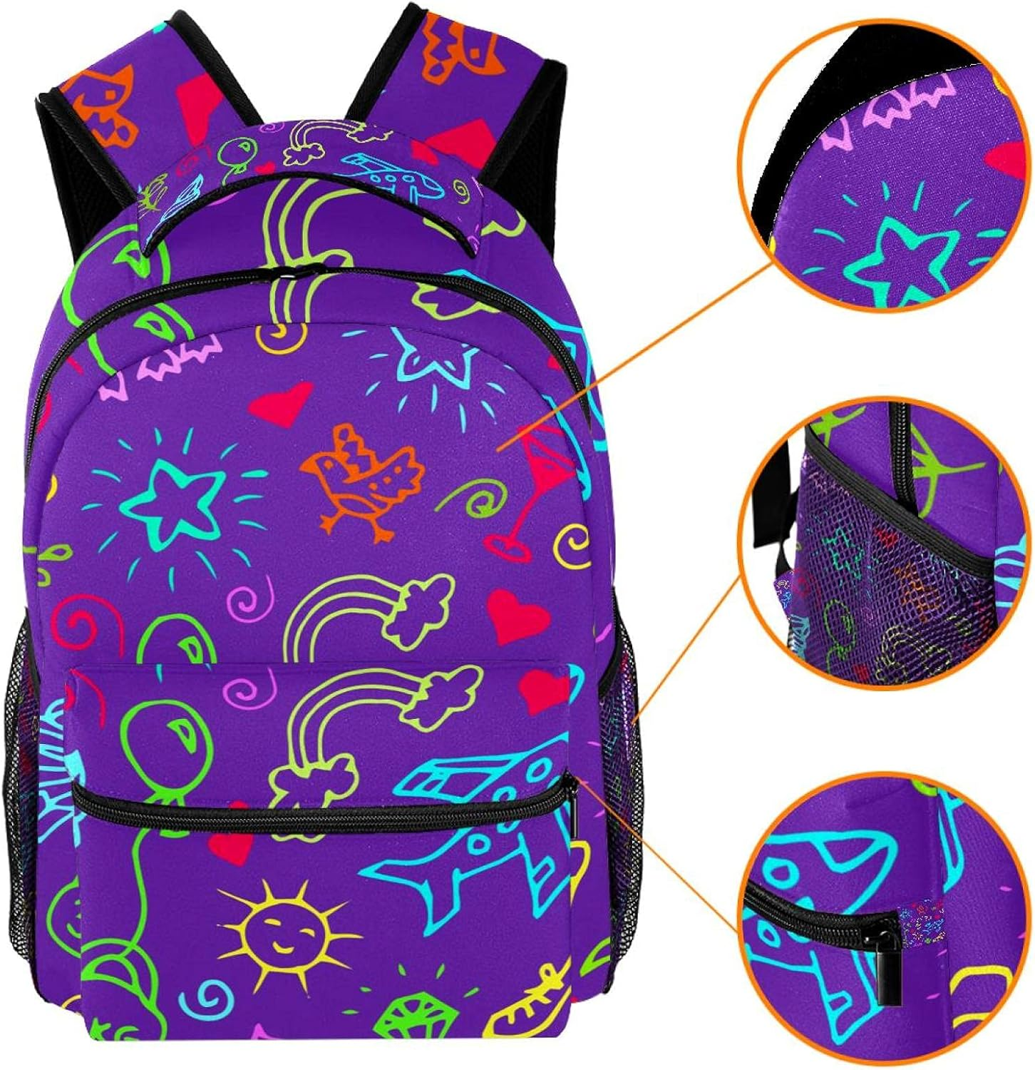 Illustration of Flowers Cakes Hearts Airplane Stars Backpack Students Shoulder Bags Travel Bag College School Tote Backpacks image number 5