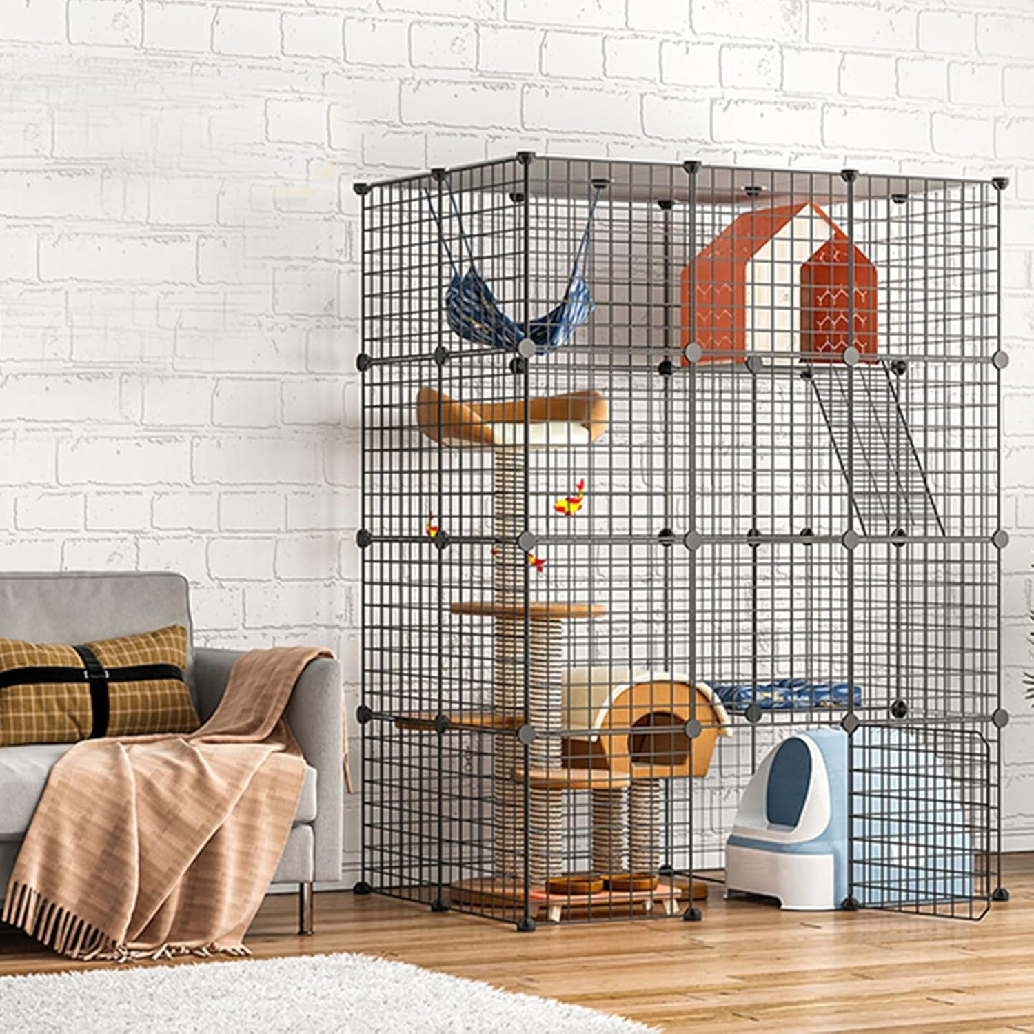 Cat Cage Indoor Cat Enclosures DIY Cat Playpen Metal Kennel,Pliable Cage Playpen Box Crate Kennel - 111CM L X 75CM W X 146CM H Large Exercise Place Ideal for 1-3 Cat image number 3