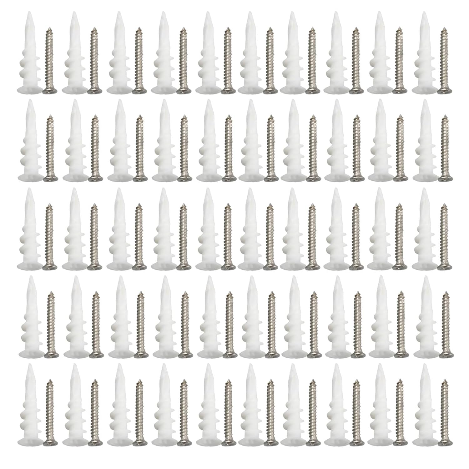 100 Pcs Drywall Anchor, Gypsum Board Wall Anchors and Screws, Threaded Plastic Gypsum Board Anchor Bolt Kit, Hardware Accessories Expansion Plug Rubber Particles, Suitable for Gypsum Board image number 2