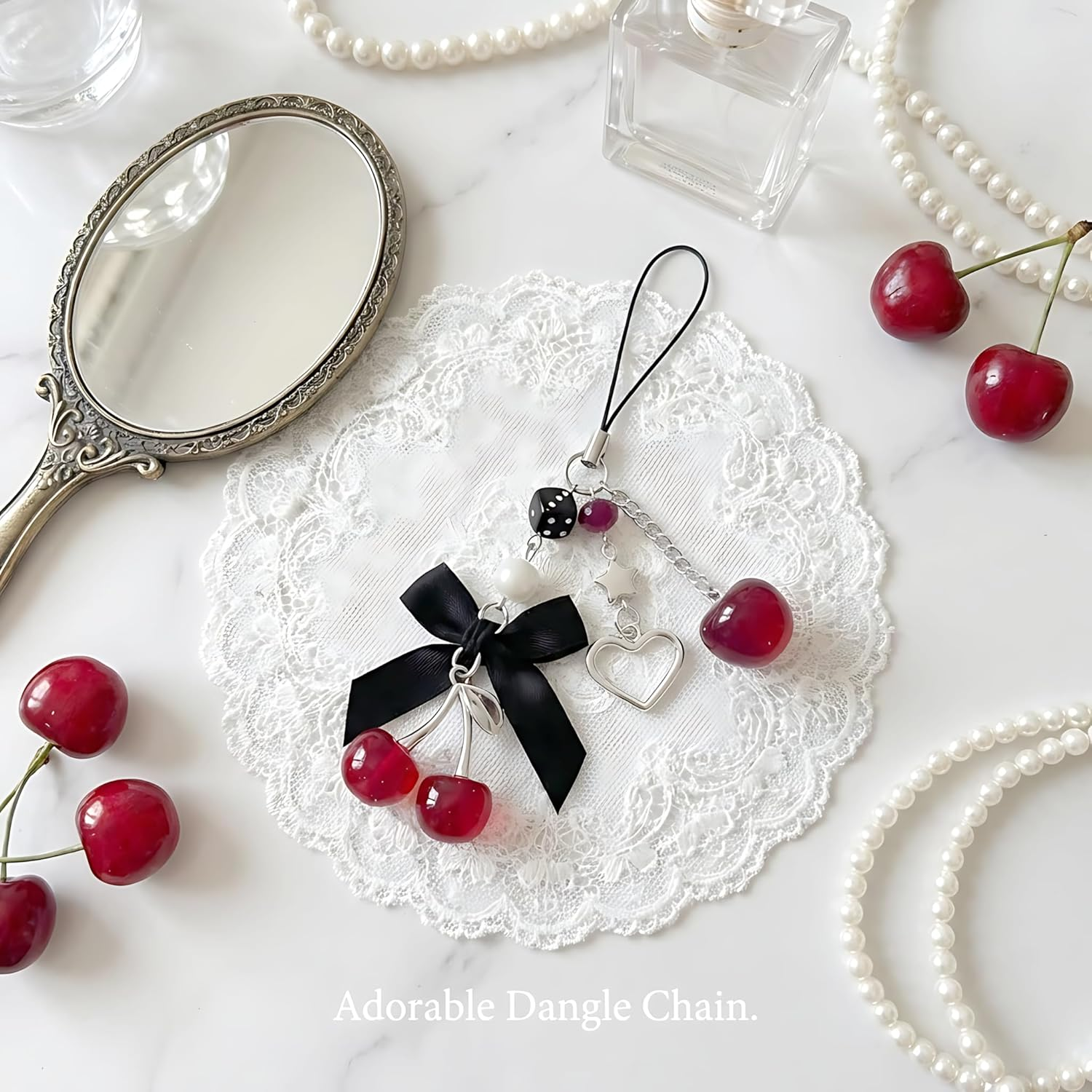 Nalefow Phone Charms Strap Cute Cherry Cellphone Straps Aesthetic Pink Red Black Bluecherry Phone Chain for Camera Keychain Bag Pendant Decor Gift image number 1