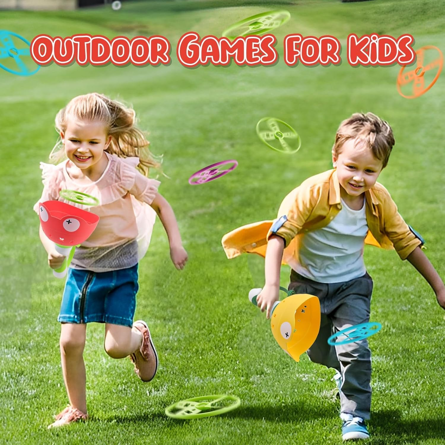 Outside Toys for Kids Ages 4-12,Manual Capture Catching Game,Flying Disc Launcher Toy for Kids with 24 Discs, Fun Outdoor Toddler Chasing Toy for Boys & Girls, Outdoor Fun Family Games