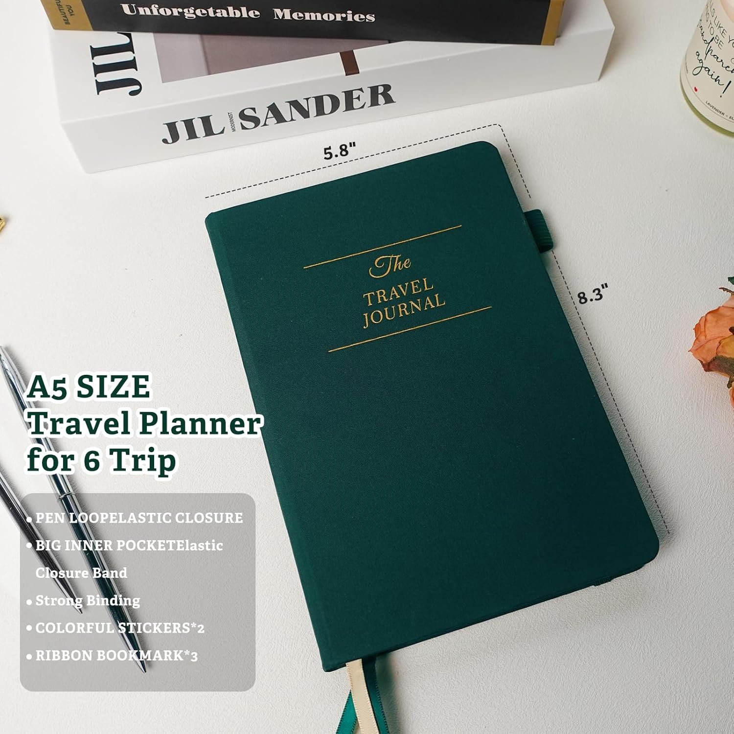 Travel Essentials: Journal for Women & Men - Vacation Budget Planner Notebook for 6 Trips Organizer- Travel Scrapbook to Record Memories and Adventures - Gifts for Travelers, Green - Pink image number 5