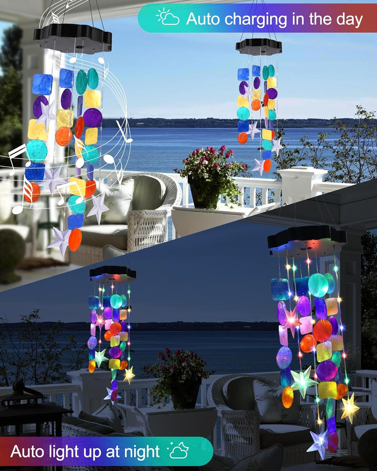 Toodour Solar Decorative Lights Outdoor, Colorful Shells Lights Gifts for Mom Grandma Women Wife Girls, Solar Wind Chimes outside Decorative Mobile Lights for Holiday Garden Porch Yard Window Decor