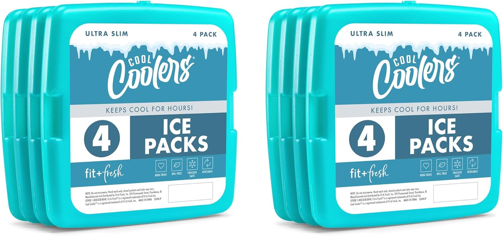 Cool Coolers by Fit + Fresh, Reusable & Long-Lasting Slim Ice Packs, Cold Packs for Lunch Boxes, Ice Packs for Lunch Bags - Clear Blue 8 Pk image number 5