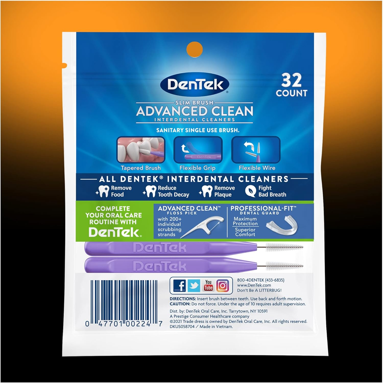 Dentek Slim Brush Interdental Cleaners | Brushes between Teeth | Extra Tight Teeth | Mouthwash Blast Flavor | 32 Count (Packaging May Vary) image number 1