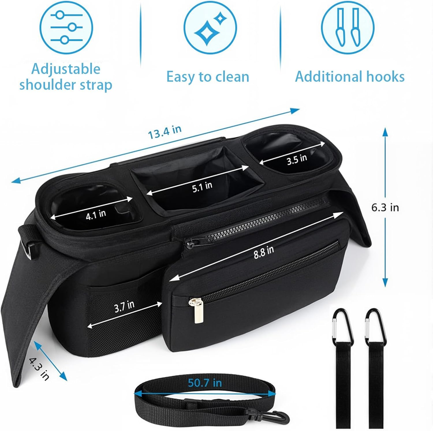 Universal Stroller Organizer with Cup Holder Detachable Phone Bag and Shoulder Strap, Stroller Bag Caddy Organizer Accessories for Uppababy, Baby Jogger, Britax Strollers image number 1