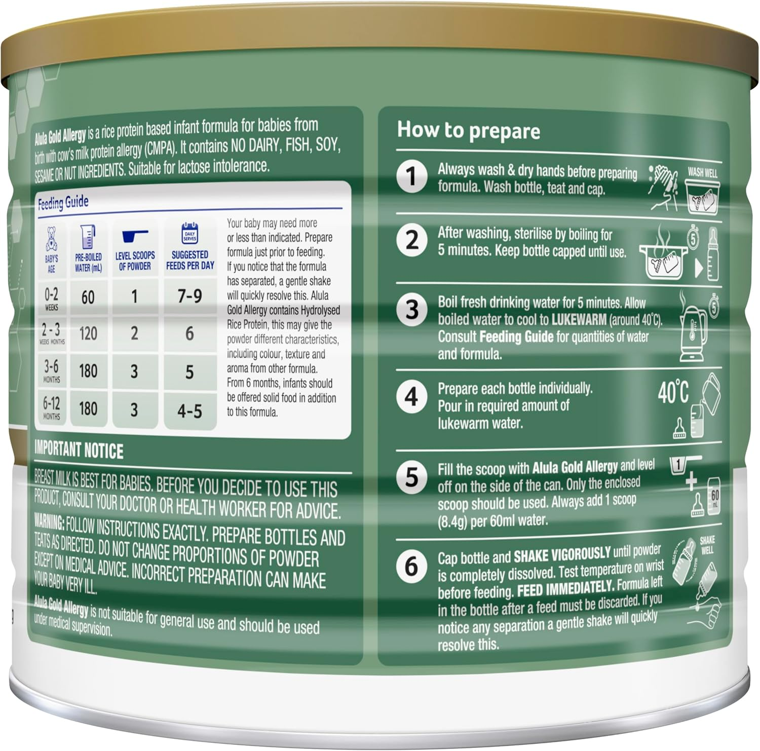 ALULA GOLD ALLERGY INFANT FORMULA 0-12MTHS, 200G image number 1