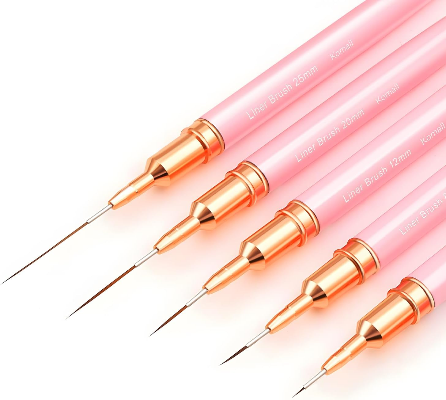 Metallic Nail Art Brushes, 5Pcs Liner Brush Set, UV Gel Polish Painting Art Design Pen for Long Lines, Thin Details, Fine Drawing Sizes 4/8/12/20/25Mm(Champagne Gold)