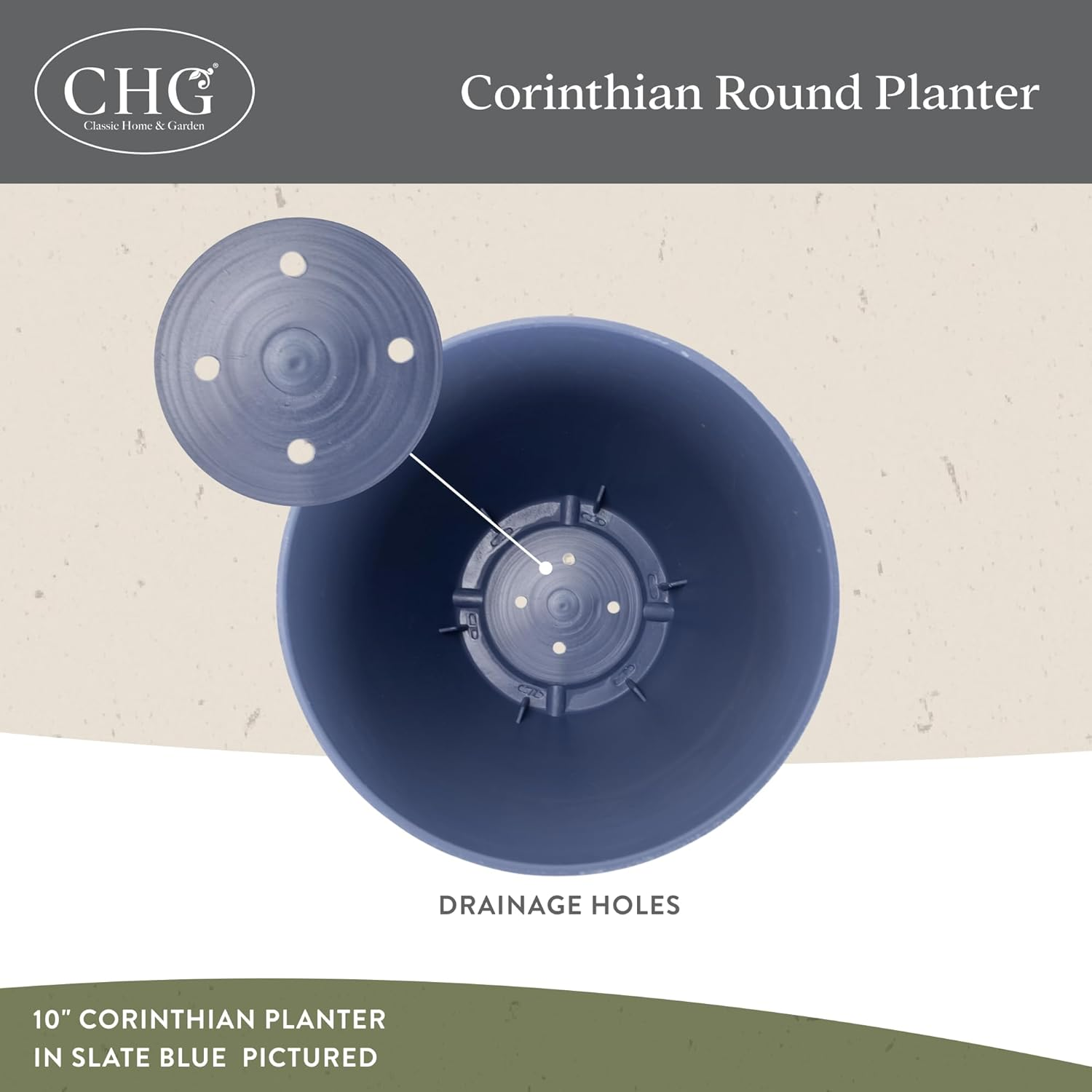 Classic Home and Garden Corinthian Resin Flower Pot Planter, Storm Blue, 13" image number 5