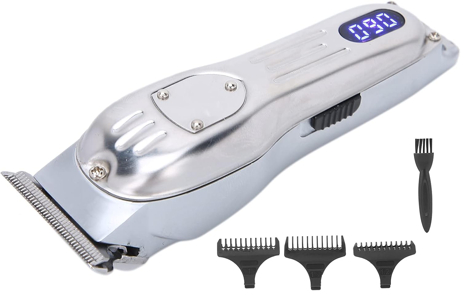 Electric Hair Trimmer with LCD Screen, Vintage Oil Head, Comfortable Grip, Professional 3 Guide Combs, Low Noise High Speed Motor, USB Charging, (Silver) image number 6