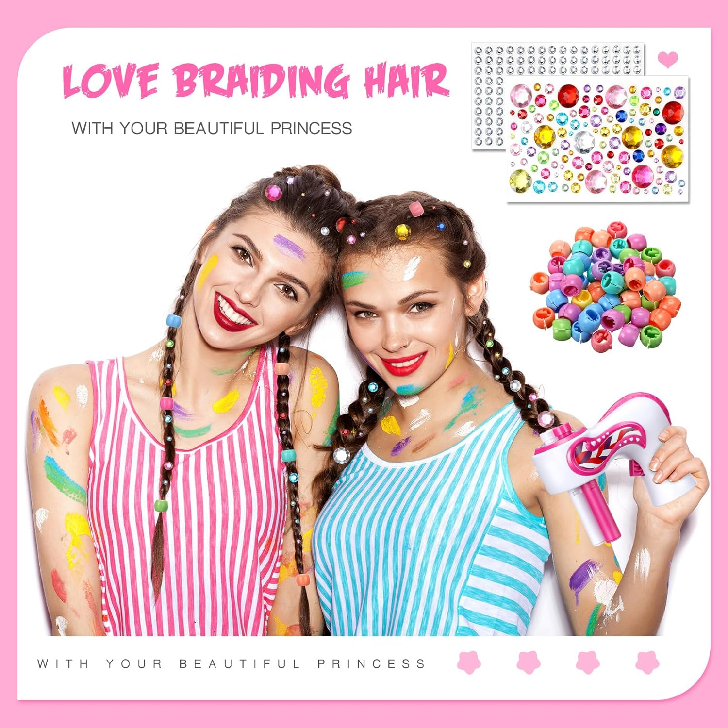 Lasnten Automatic Hair Braider Machine Electric Hair Braiding Tools DIY Styling Kit with Self Adhesive Gems and Jewelry Beads Salon Styling Tool Accessories for Women Makeup Vanity Set image number 2