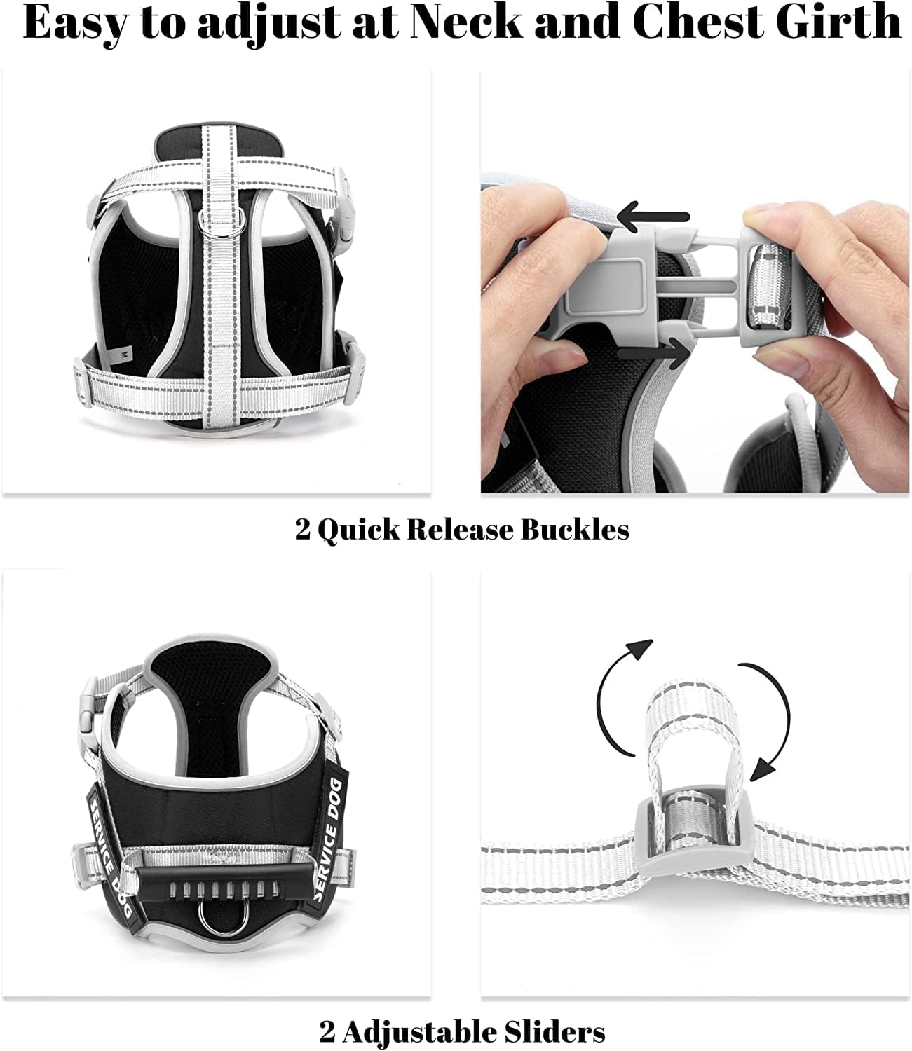 UPET No Pull Dog Harness, Reflective Heavy Duty Adjustable Service Puppy Emotional Support Vest for Small, Medium, and Large Dogs Walking, Includes 1Dog Seat Belt & 2Removable Tags.(Black L) image number 3