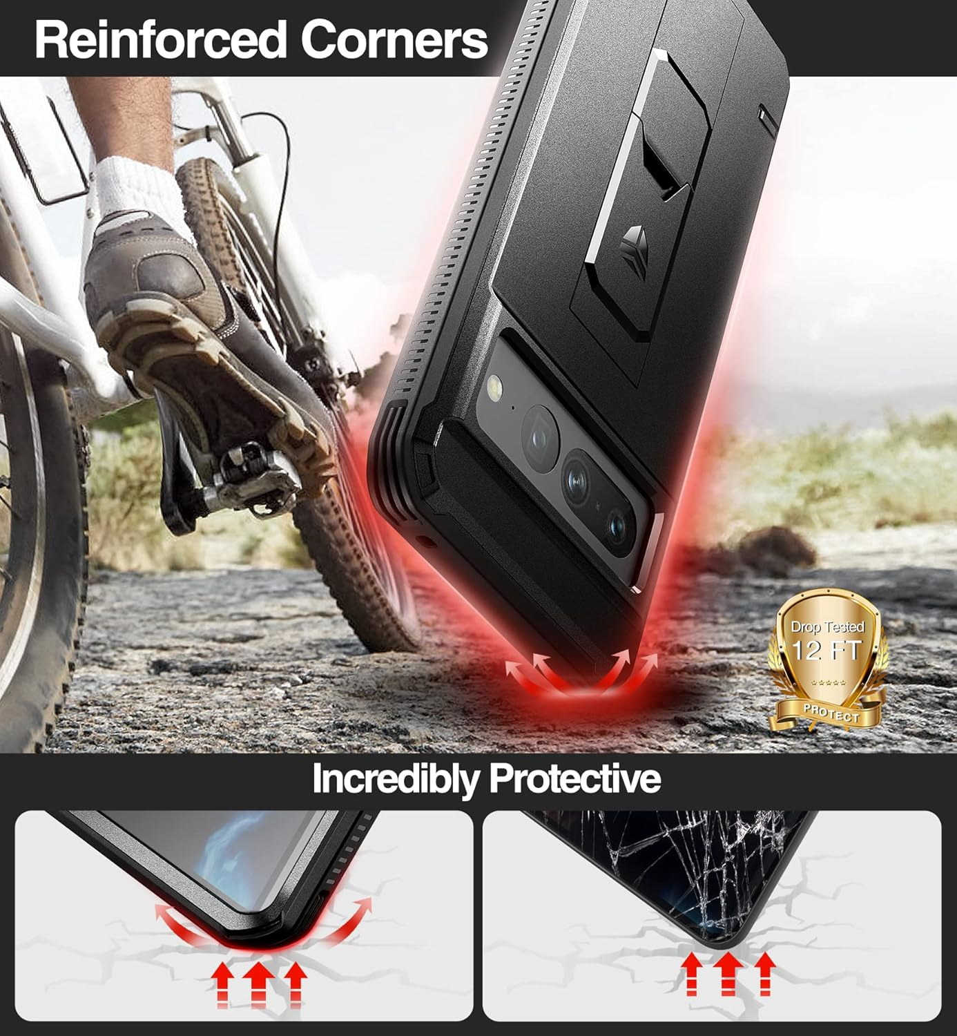 DEXNOR for Google Pixel 7 Pro 5G Case, [Built in Screen Protector and Kickstand] Heavy Duty Military Grade Protection Shockproof Protective Cover for Samsung Google Pixel 7 Pro 5G - Black - Black image number 3