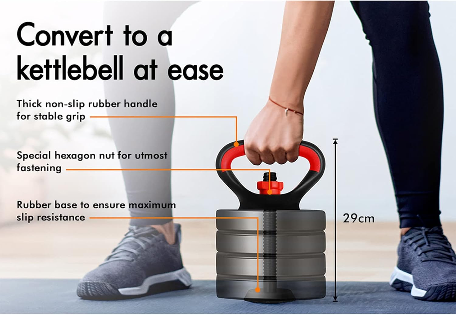 BLACK LORD 2X Adjustable Rubber Kettlebell Handles with Base for Weight Lifting Plates Push Up, Fits 26Mm and up Weight Plates (Kettlebell Handles without Weight Plate) image number 3