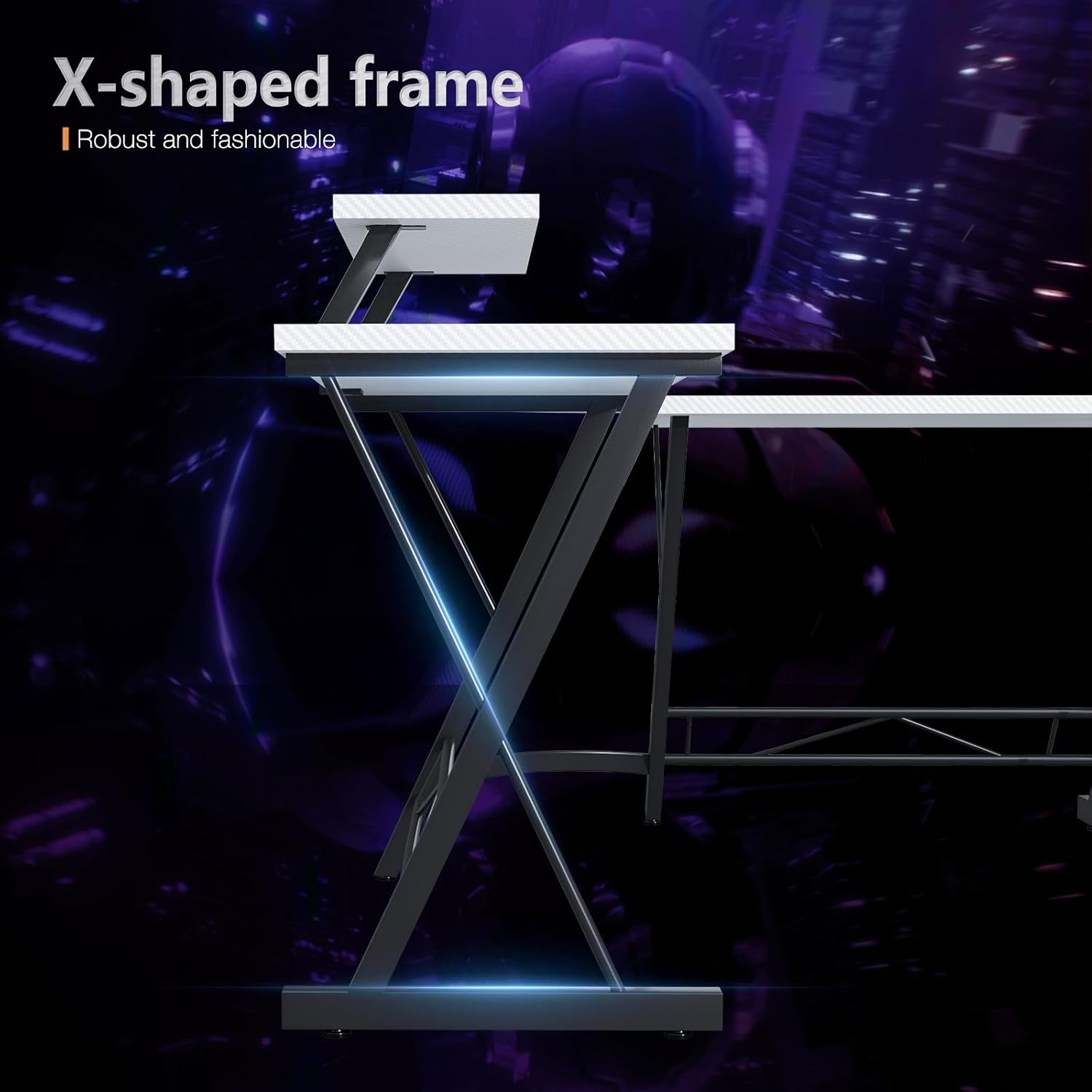 ODK L Shaped Corner Desk, Computer Desk with Monitor Stand, Gaming Desk with round Corner, Computer Workstation for Office Room, Bedroom, Study Room,127 X 127 Cm, Carbon Fiber White image number 3