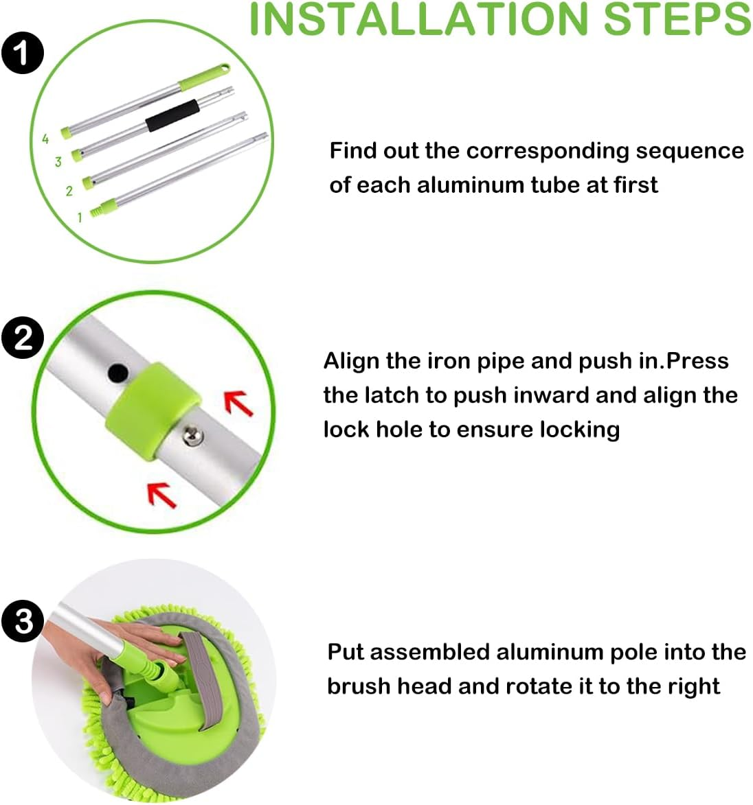 Car Wash Brush Kit Mitt Mop Sponge with Long Handle Chenille Microfiber Car Cleaning Brush Kit Supplies Car Washing Mop Kit Car Care Kit of Scratch-Free Replacement Head for Car RV Truck image number 4