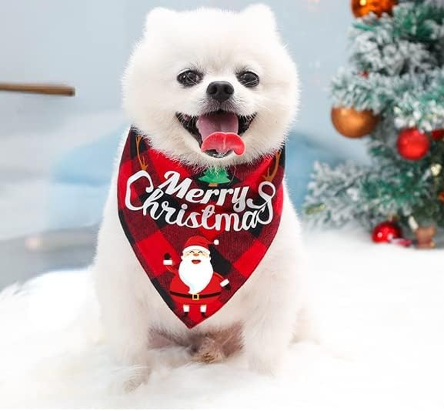 2 Pack Dog Bandana Christmas Classic Plaid Pet Scarf Triangle Bibs Kerchief Merry Christmas Santa Snowman Print Pet Bandana for Medium Large Dogs Pets (Large, Red&Green) image number 4