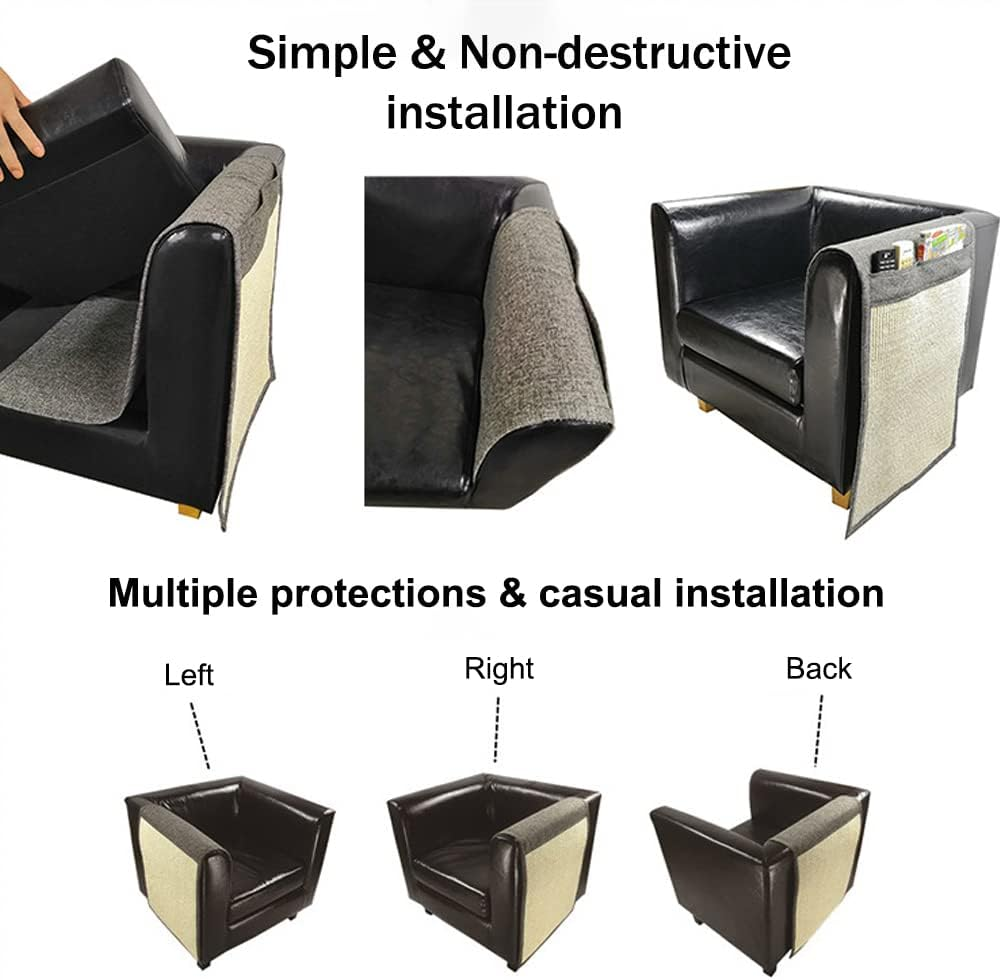 Sisal Cat Scratching Mat, 1 Piece Couch Cat Scratching Mat, Cat Scratching Board with 2 Compartments for Protects Carpets, Furniture and Sofas, Grey (S) image number 5