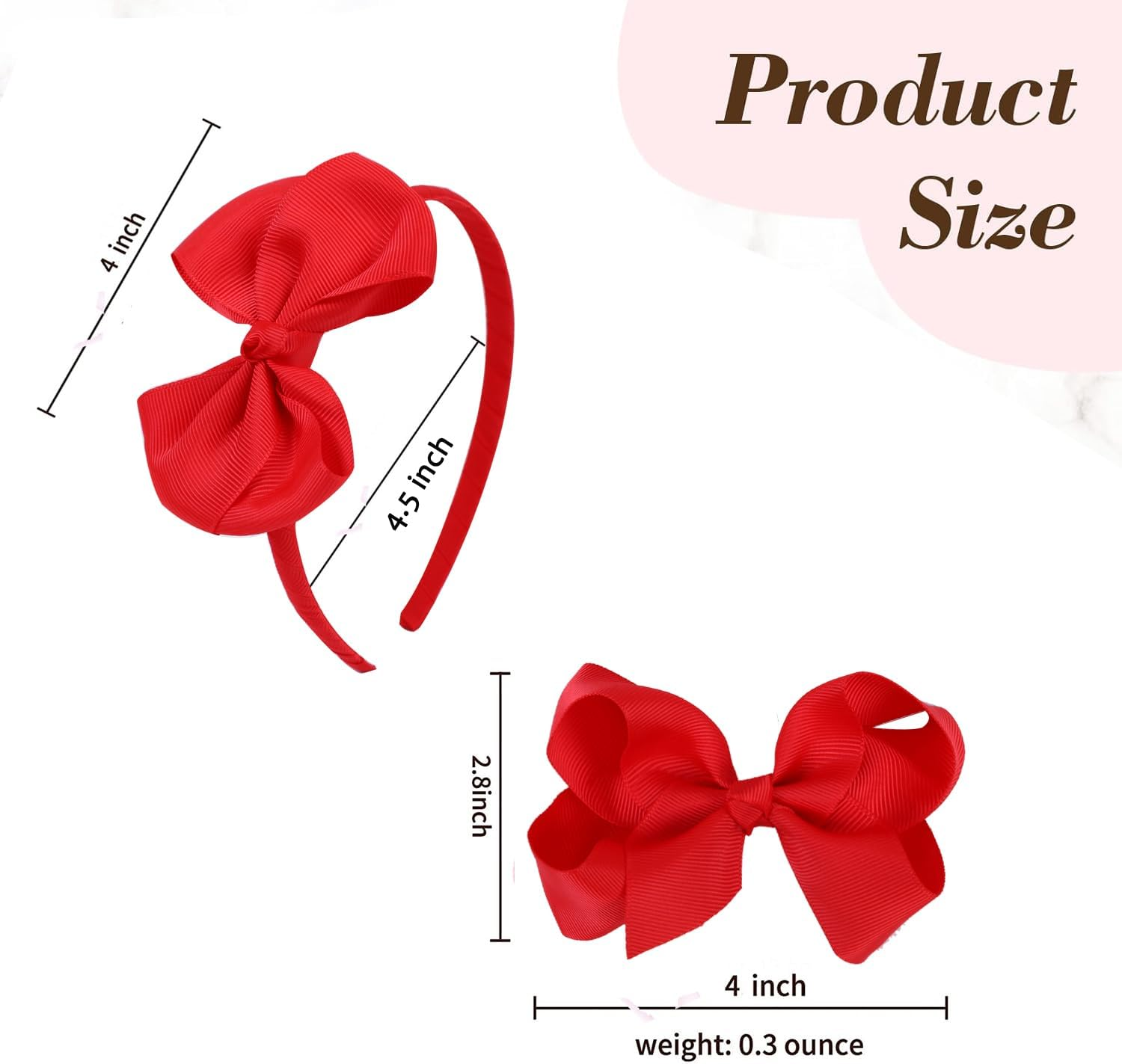 Bow Headband & 2 Pcs 4 Inch Hair Bows Set, Black School Hair Accessories for Little Toddler School Girls (Red) image number 4