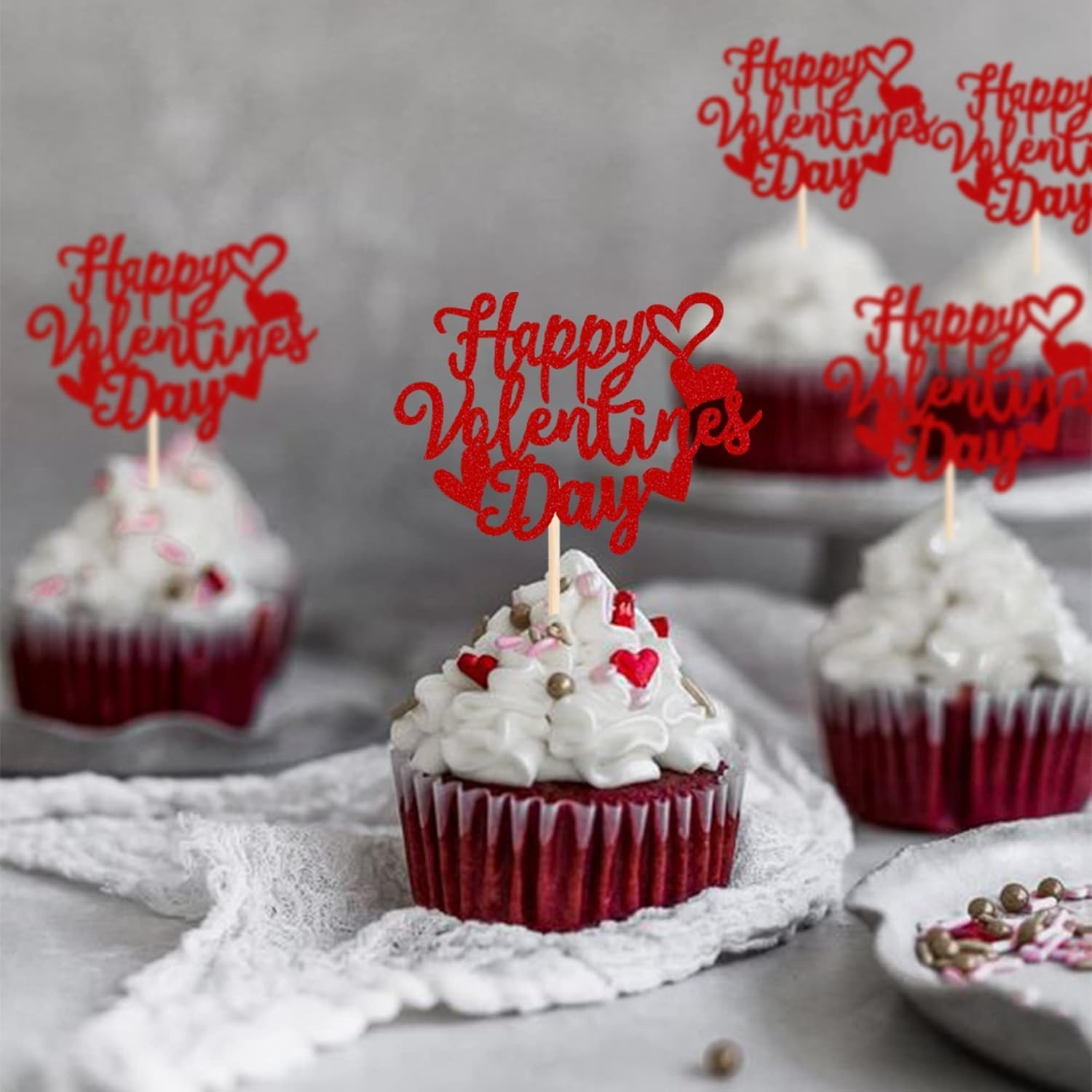 24 Pack Happy Valentine'S Day Cupcake Toppers with Heart Glitter Sweet Love Theme Valentine'S Day Cupcake Food Picks Birthday Party Cake Decorations Supplies Red(#1) - 4 image number 7