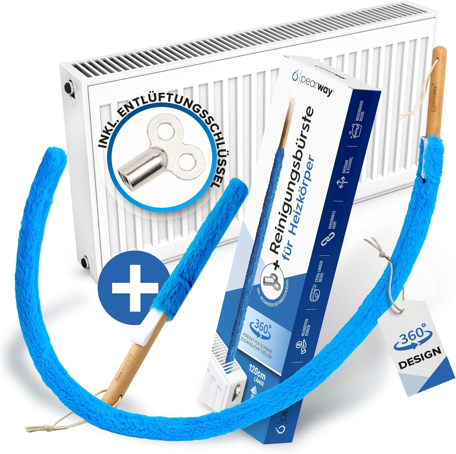 PEARWAY Set of 2 Radiator Brushes, Higher Heating Output & More Cleanliness, Includes Bleed Key, Heating Brush, Improves Room Climate, Radiator Cleaning Brush, Heating Cleaning Brush image number 4