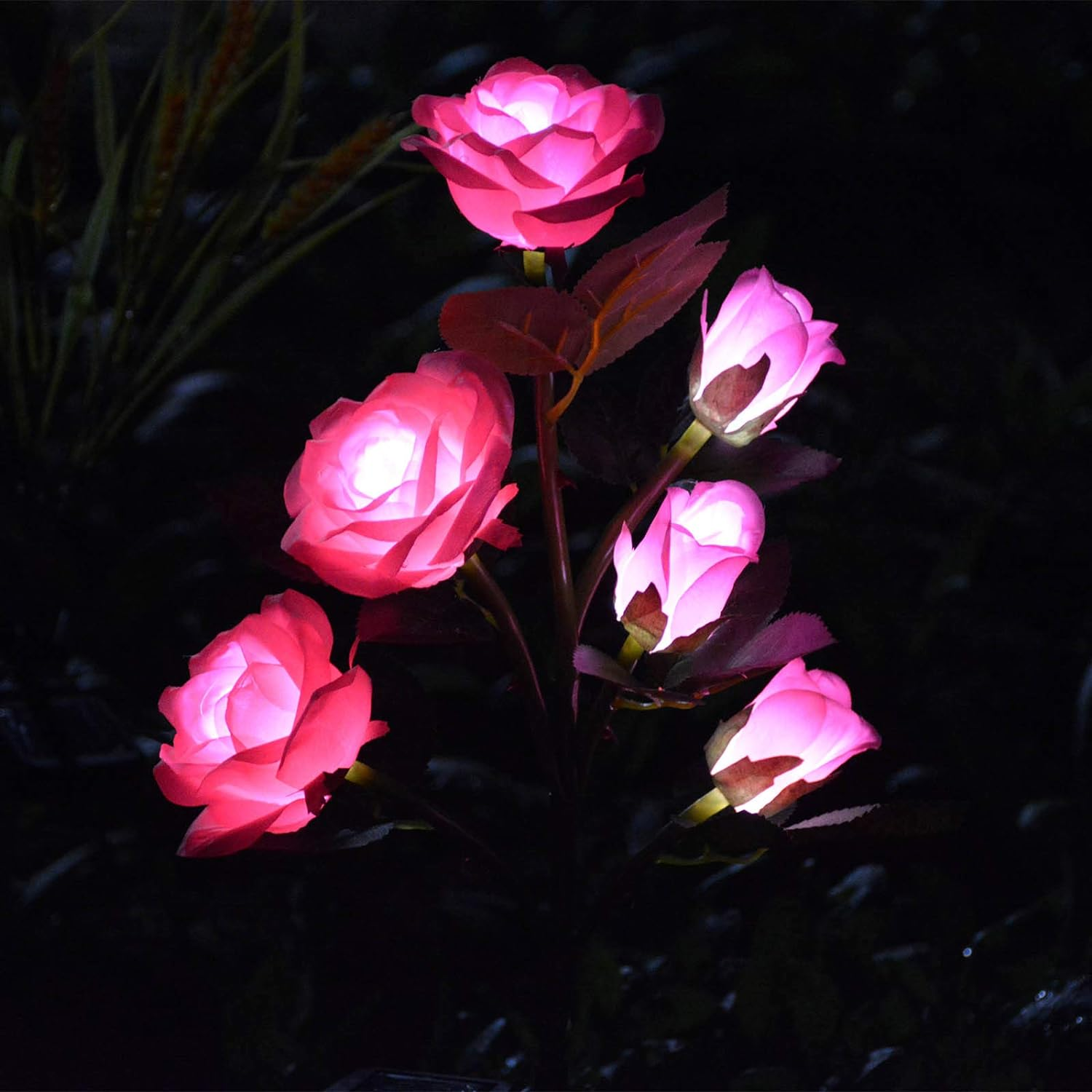 [Upgraded 6 Flowers]Solar Powered Artificial Rose Flower Lights,Waterproof Outdoor Garden Accent Lighting for Summer Country Field Yard Pathway Balcony Memorial Cemetery Gravesite Decorations, Yellow