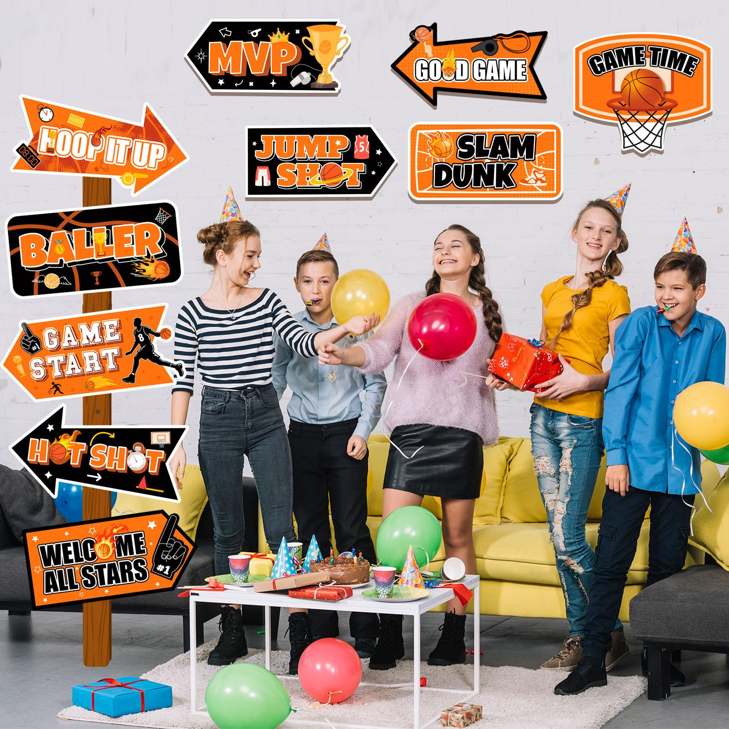 Basketball Party Sign, 20 Pcs Welcome Sign for Basketball Party, Yard Sign & Birthday Decorations Signs for Decorations Supplies image number 1