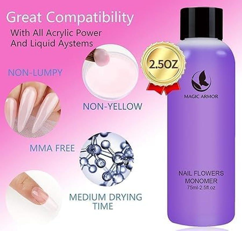 MAGIC ARMOR Acrylic Liquid Monomer 2Pcs 75Ml for Acrylic Gel Nails Professional Acrylic Powder Acrylic Liquid Low Odor Liquid Monomer Nail System for Acrylic Nails Extension Quick Dry Time image number 4