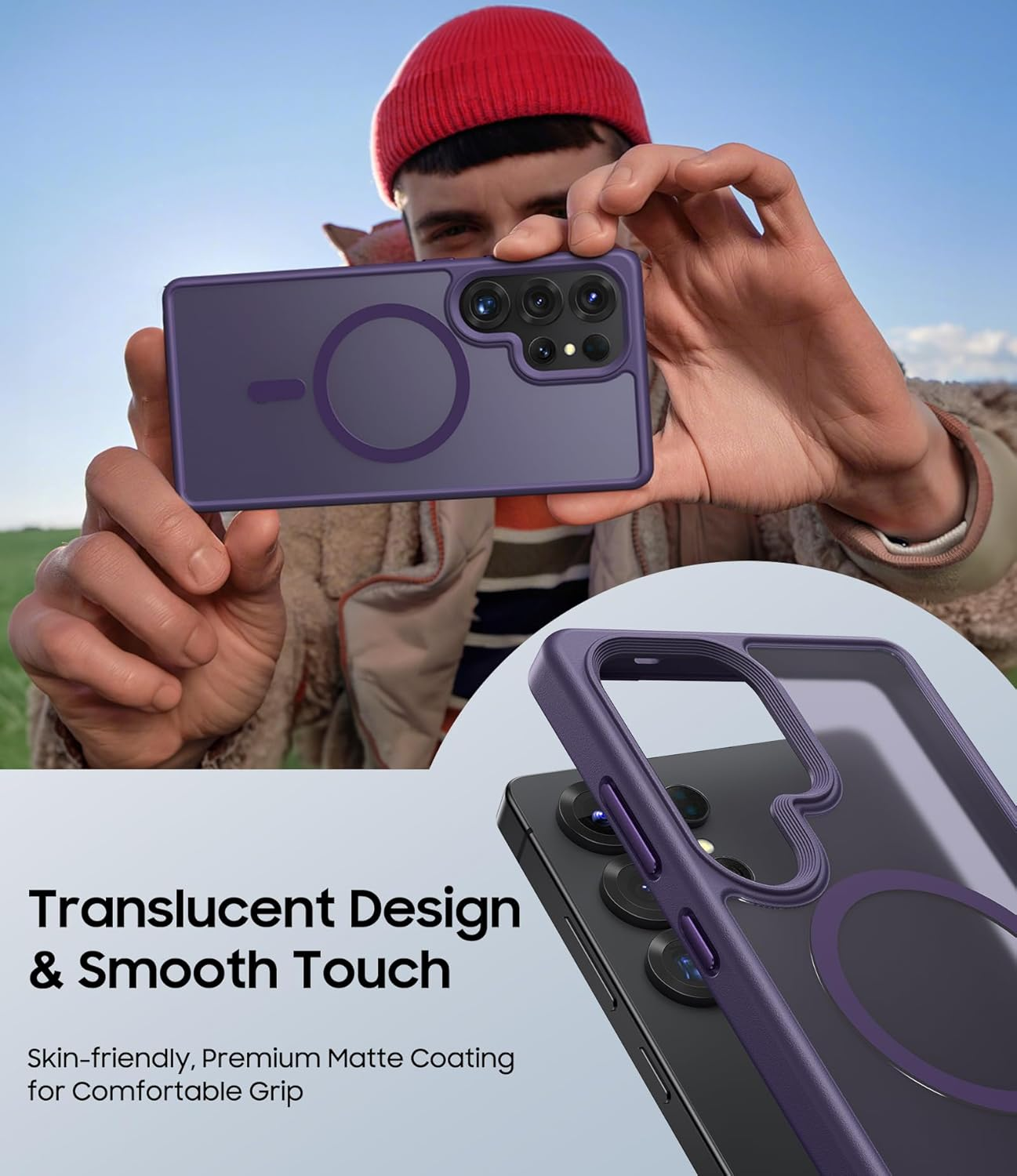 For Samsung S25 Ultra Magnetic Case, Slim Compatible with Magsafe & Wireless Charging, Military Grade Drop Proof, Translucent Silicone Men Women Protective Case for Galaxy S25 Ultra, Purple image number 4