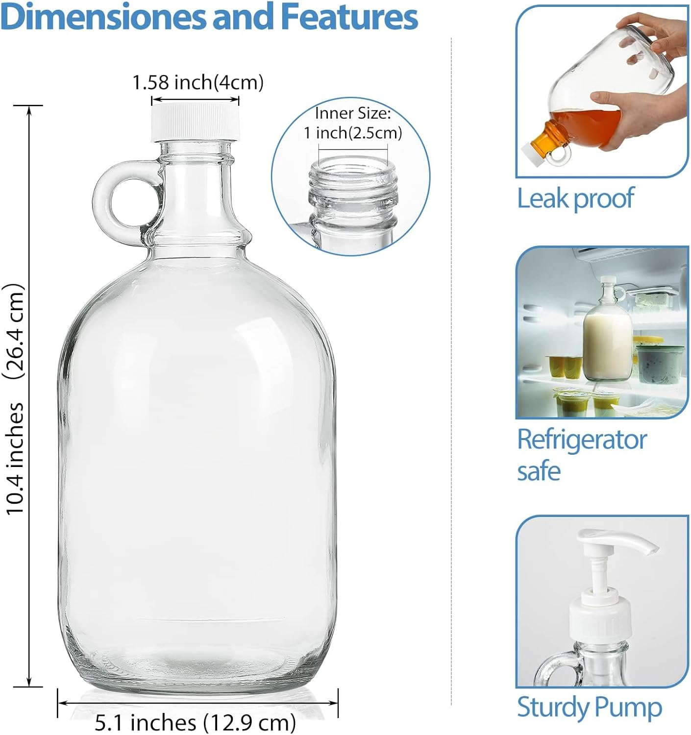 2 Pack 64 Oz Laundry Detergent Dispenser with Pump and Lid - Half Gallon Glass Pump Bottle for Laundry Soap Dispenser, Liquid Detergent, Fabric Softener Dispenser - Extra Label, Funnel image number 3