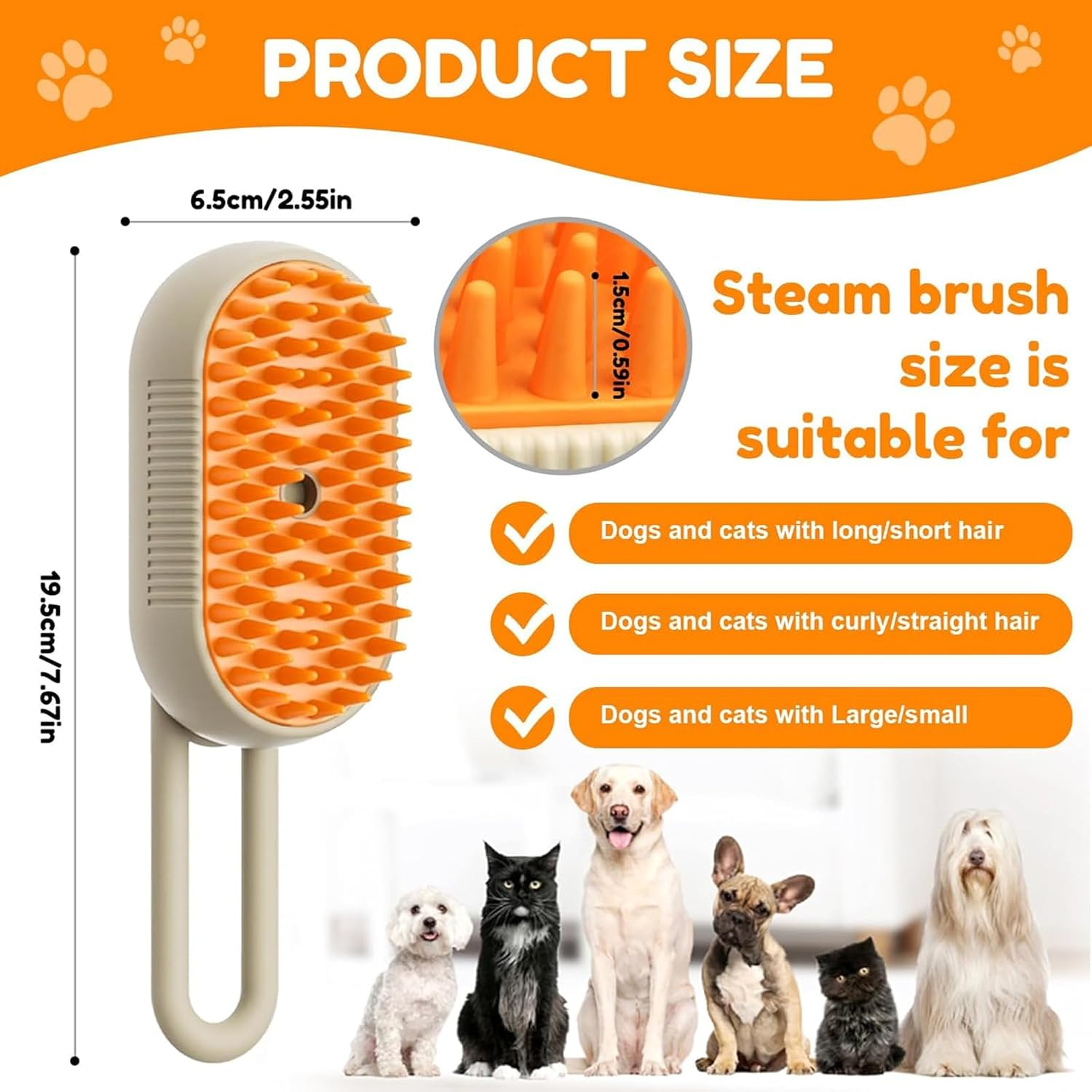 Steam Cat Brush, Pet Hair Removal Comb with Water Tank, 3-In-1 Steam Brush for Cats, Cat Care Brush, Pet Hair Removal Comb for Cats and Dogs (Khaki Colour) image number 1