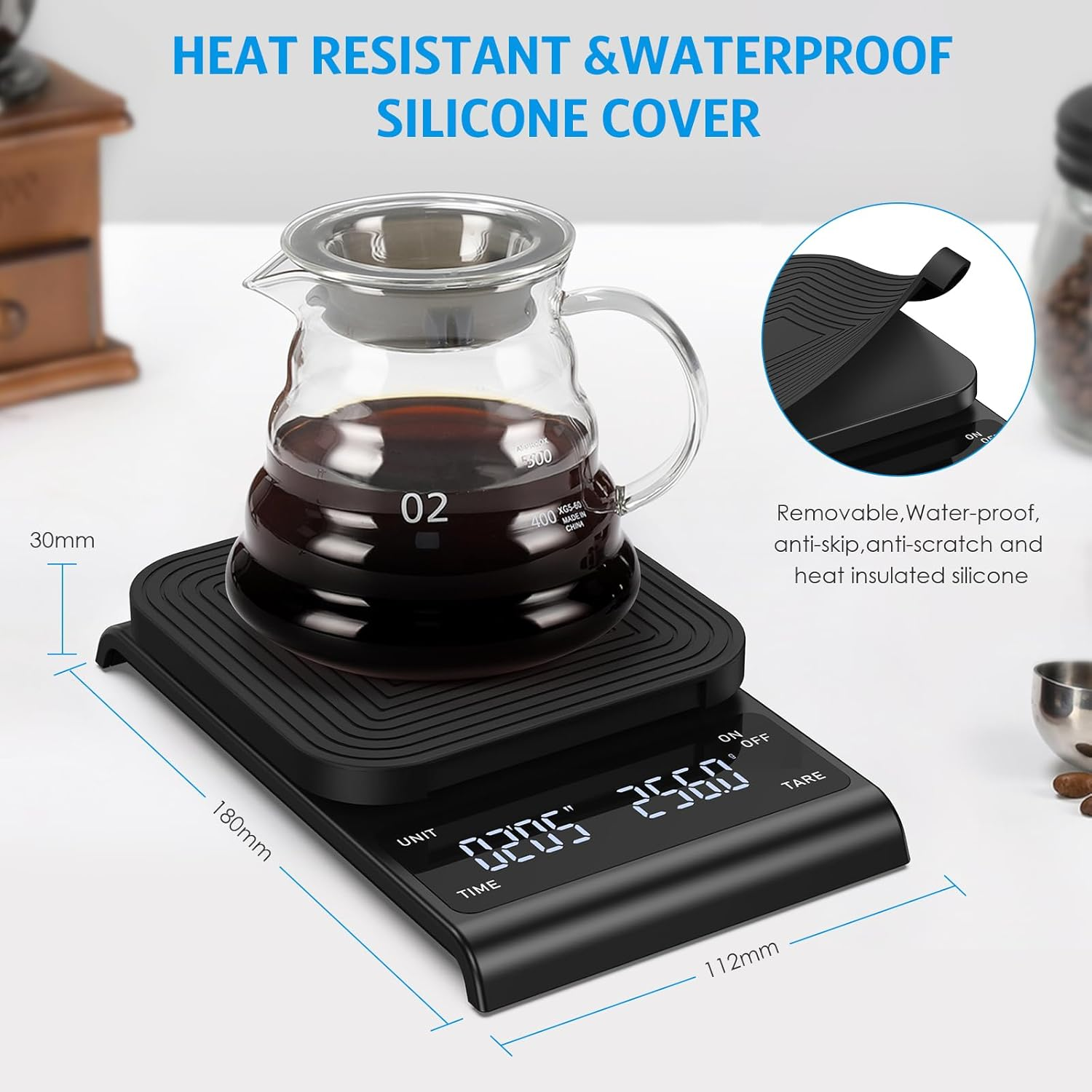AMIR Digital Coffee Scale, 0.1G/3Kg Accurate Scale for Digital Coffee Scale with LCD Display, Coffee Scale with Timer, Silicone Non-Slip Mat, Tare Funtion, Espresso Coffee Scale for Cooking Baking image number 1