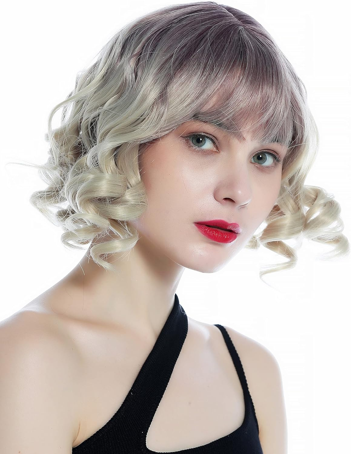 WIG ME up - SZL0832-T-003 Women'S Wig Short Pony Corkscrew Curls Ombre Dark Purple in Light Blonde image number 2