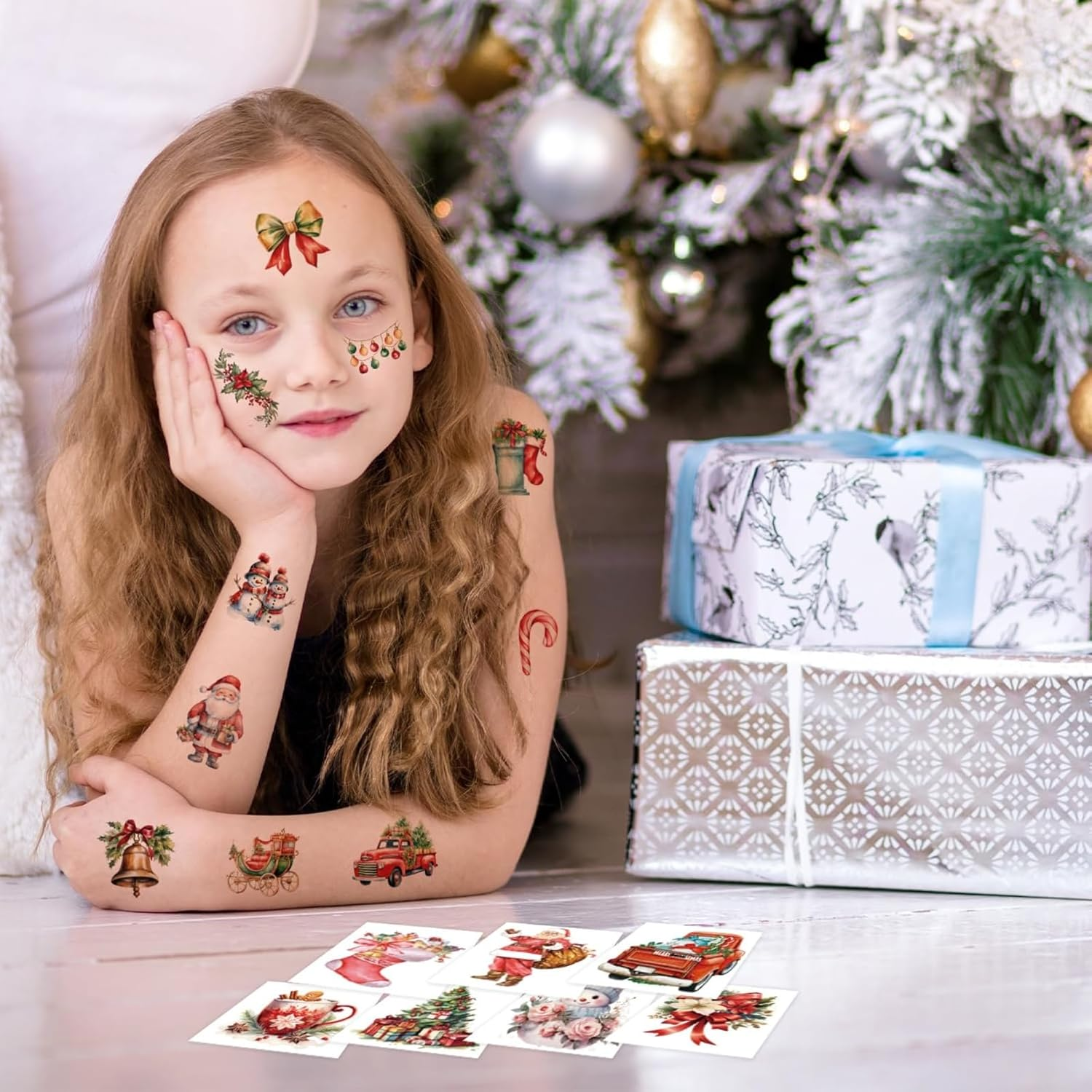 Itadaku 10 Sheets Christmas Temporary Tattoo Stickers, Santa Claus, Tree, Reindeer Patterns, Suitable for Boys and Girls, Great for Gifts, Party Favors, Decorations image number 6