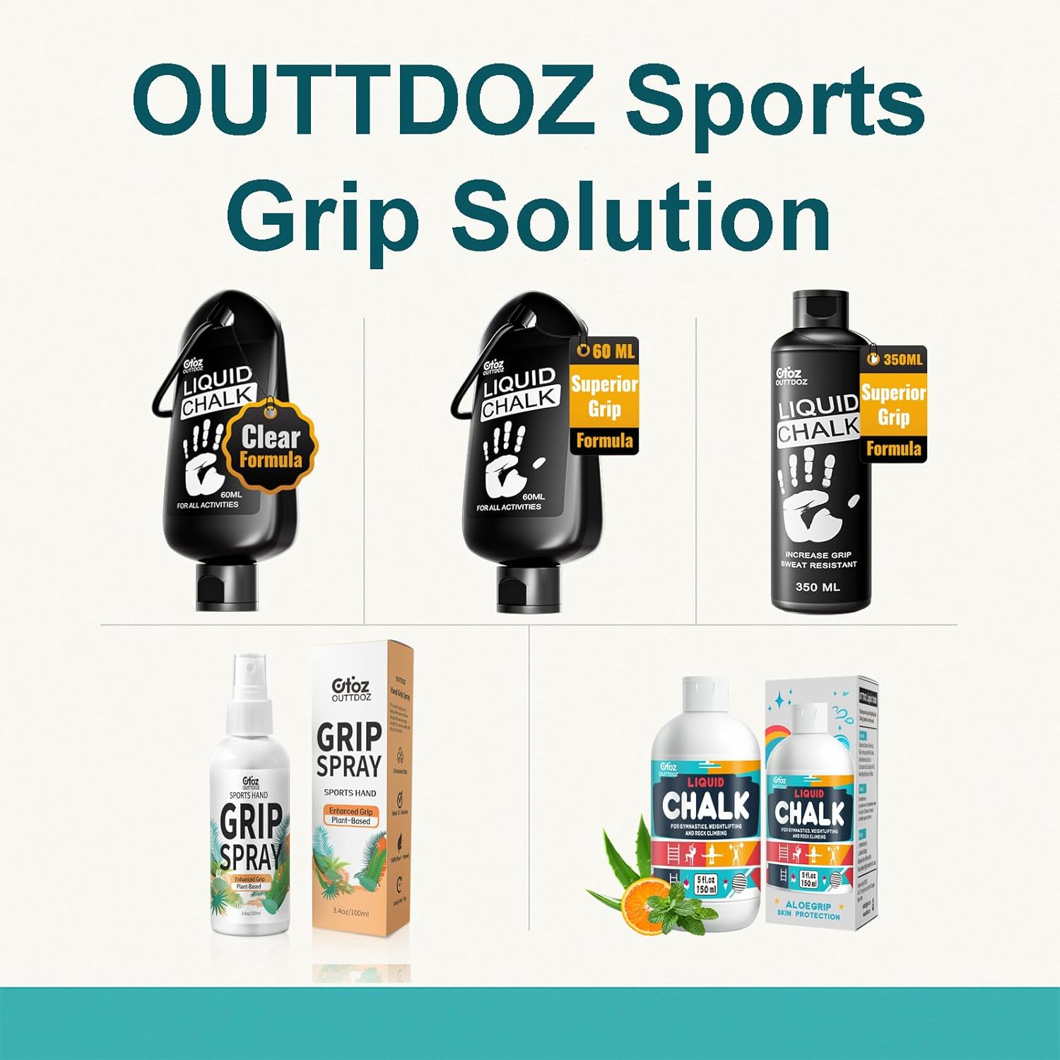 OUTTDOZ 150ML Aloegrip Liquid Chalk, Enhanced Grip & Anti-Slip, Infused with Aloe Vera for Skin Protection, Ideal for Gym, Weightlifting, Rock Climbing, Gymnastics, Barbell image number 2