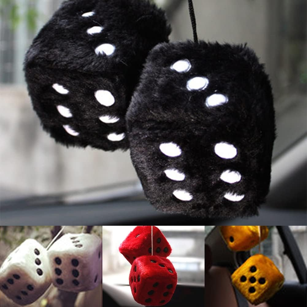 Dice Car Decorations | Square Car Pendant Plush Dice | Dice Car Decorations Car Dice Soft Fuzzy Decorative Vehicle Pendant Dice with White Dots - Pair Fuzzy Dice Retro Square Pochy